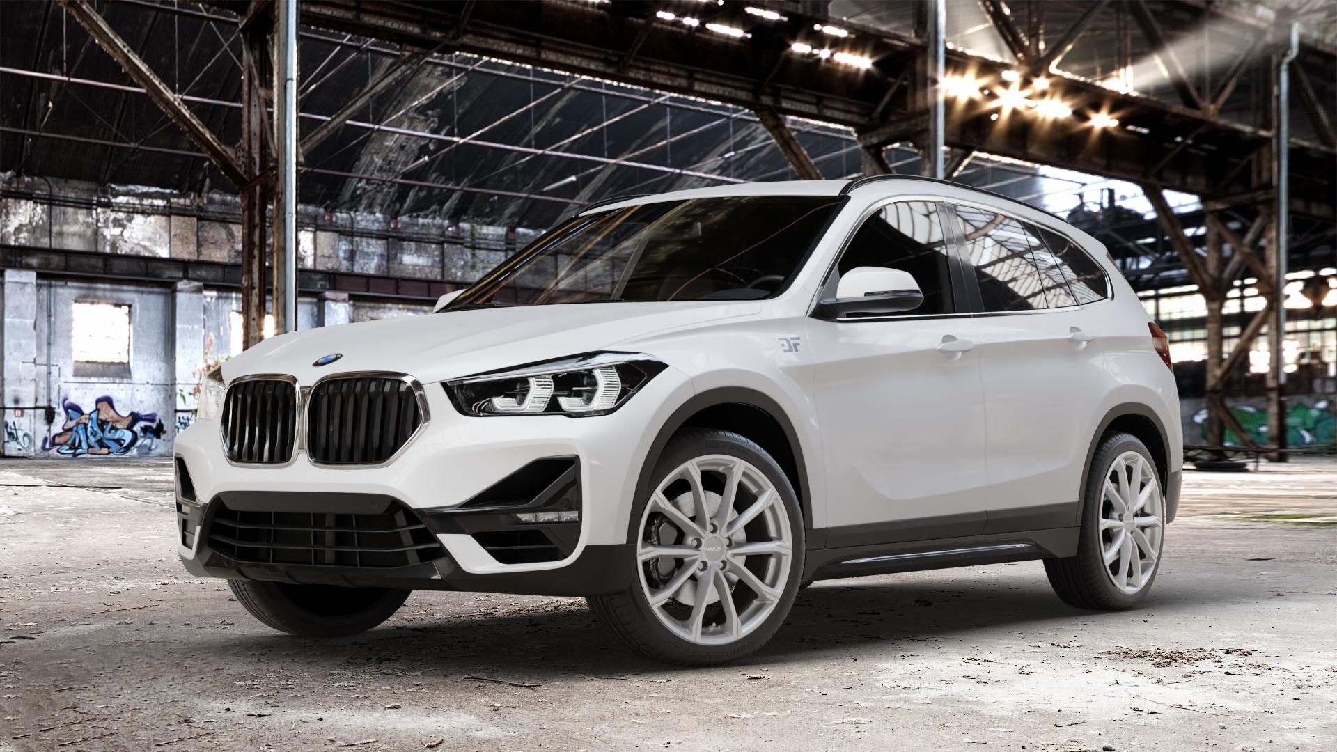 MAK Davinci Light Titan Felge mit Reifen grau in 19Zoll Winterfelge Alufelge auf weissem BMW X1 Typ F48 (F1X) Facelift ⬇️ mit 15mm Tieferlegung ⬇️ Old Industrial Hall_max_4400mm_2024 Frontansicht_1