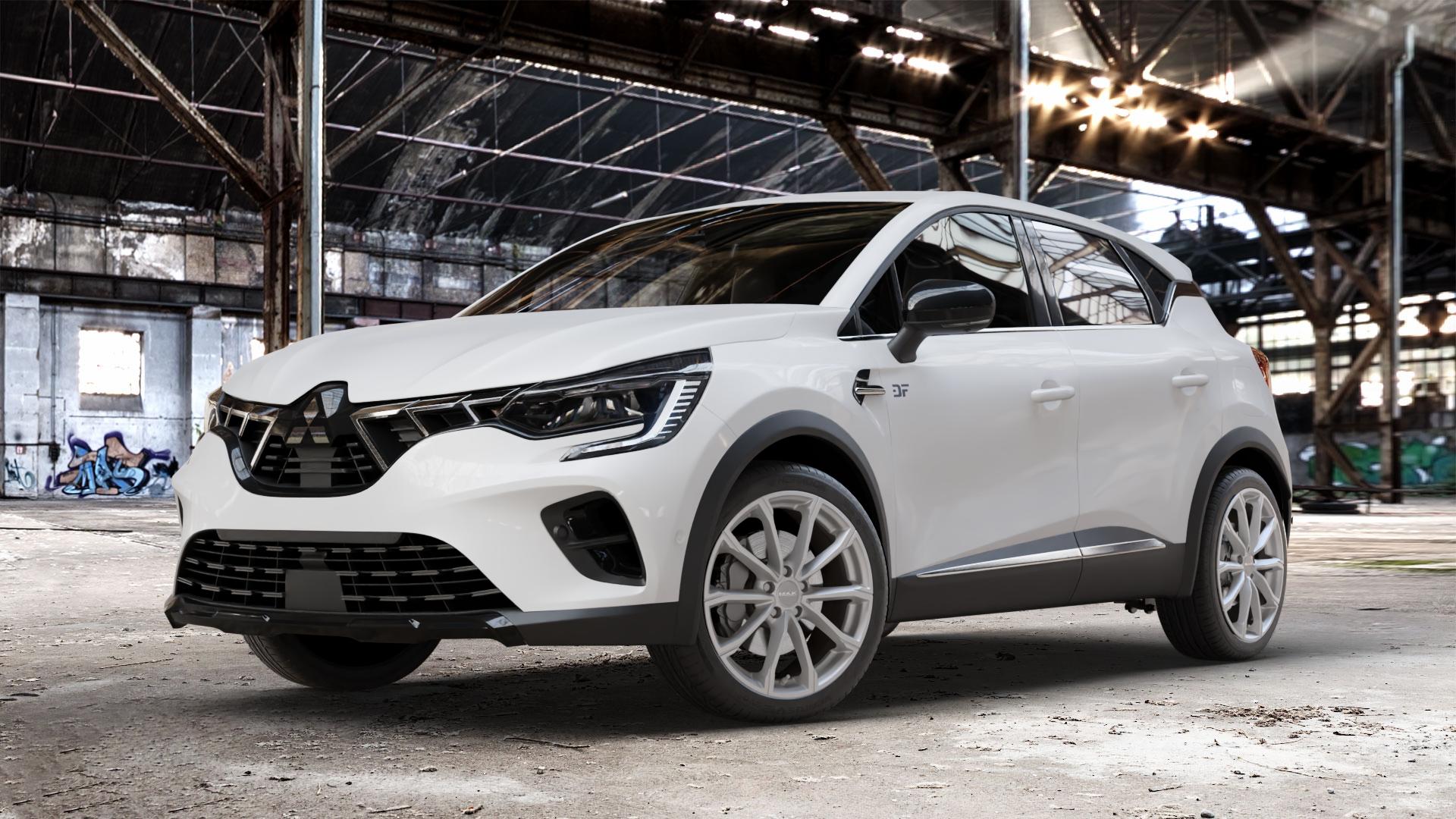 MAK Davinci Light Titan Felge mit Reifen grau in 19Zoll Winterfelge Alufelge auf weissem Mitsubishi ASX Typ RJB ⬇️ mit 15mm Tieferlegung ⬇️ Old Industrial Hall_max_4400mm_2024 Frontansicht_1