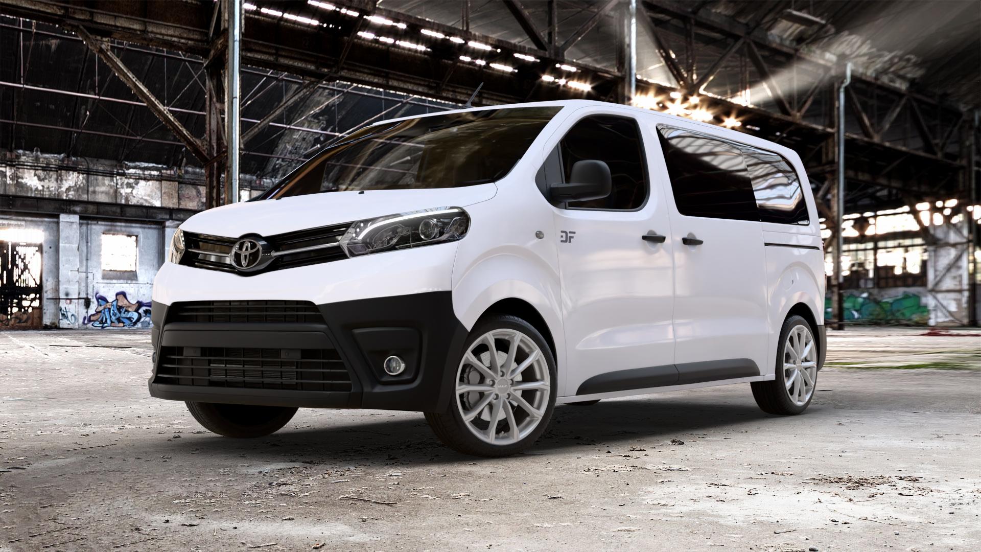 MAK Davinci Light Titan Felge mit Reifen grau in 19Zoll Winterfelge Alufelge auf weissem Toyota Proace II Verso Typ V ⬇️ mit 15mm Tieferlegung ⬇️ Old Industrial Hall_max_5300mm_2024 Frontansicht_1