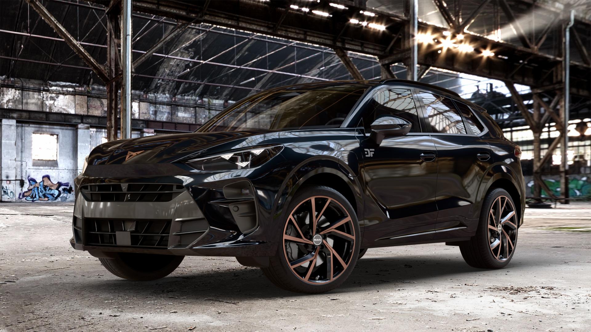 MAK Kassel Black & Bronze Felge mit Reifen schwarz mehrfarbig in 20Zoll Winterfelge Alufelge auf metallic schwarzem Cupra Terramar Typ KP ⬇️ mit 15mm Tieferlegung ⬇️ Old Industrial Hall_max_4400mm_2024 Frontansicht_1