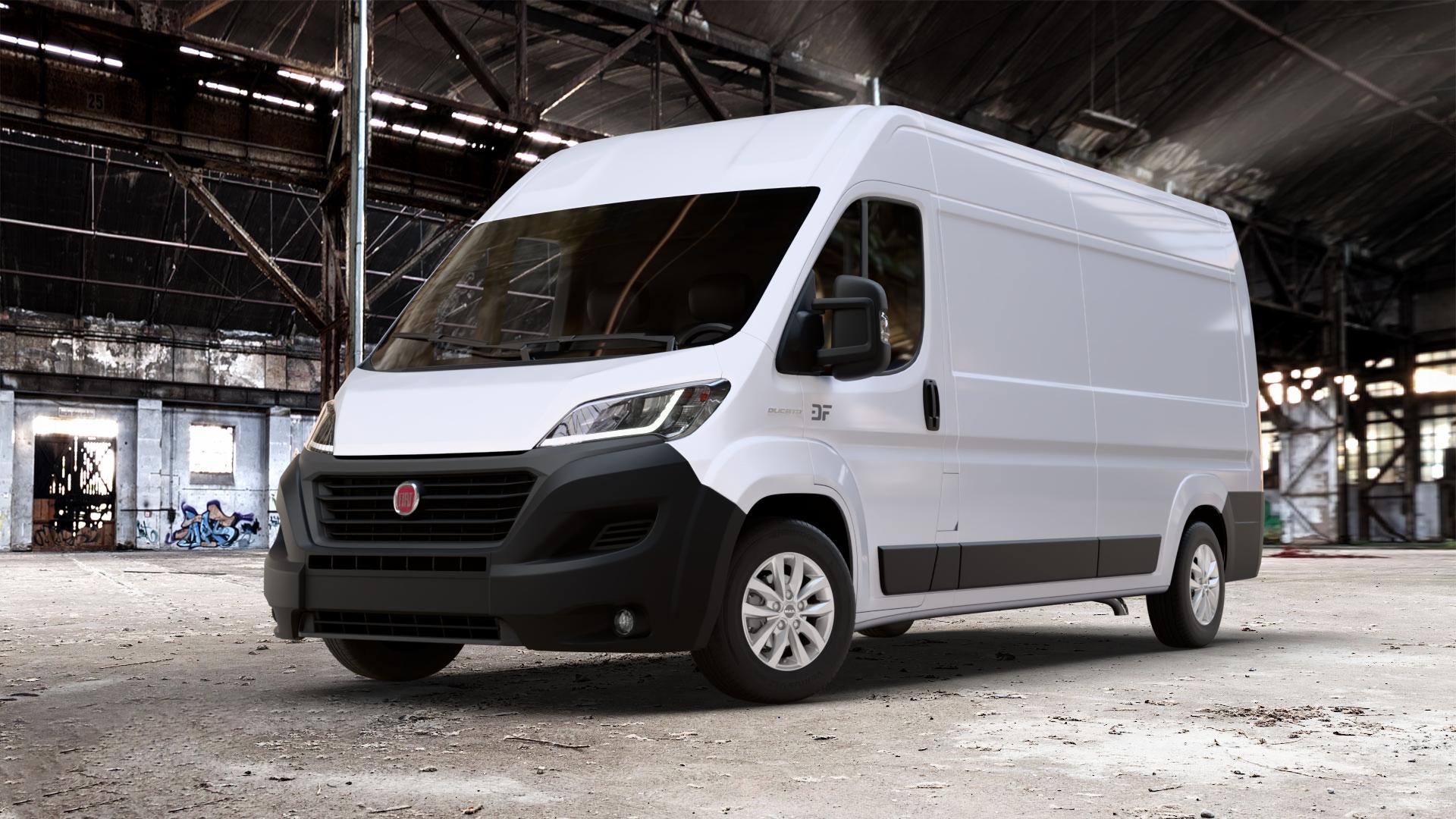 MAK LOAD5 Silver Felge mit Reifen silber in 16Zoll Winterfelge Alufelge auf weissem Fiat Ducato Kasten Typ 250 Facelift 0,0l 58kW e-Ducato (79 PS) ⬇️ mit 15mm Tieferlegung ⬇️ Old Industrial Hall_max_7000mm_2024 Frontansicht_1