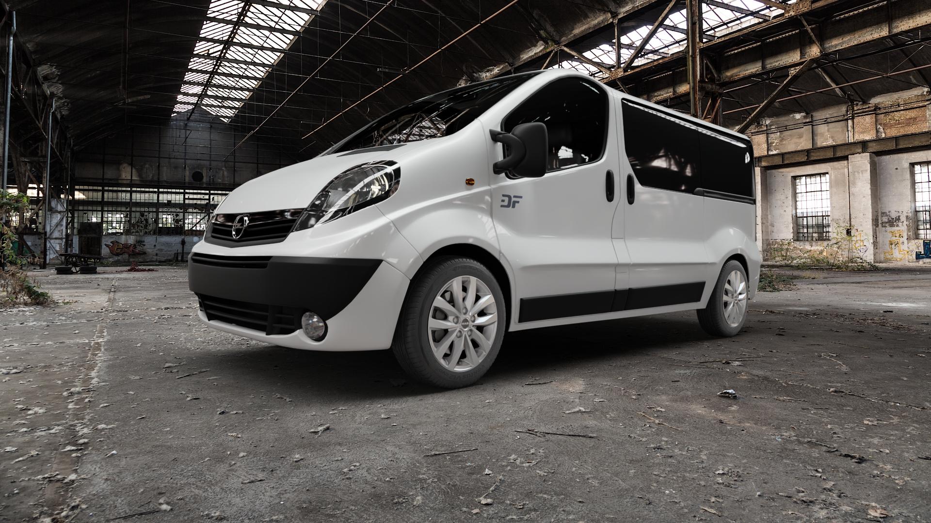 MAK LOAD5 Silver Felge mit Reifen silber in 17Zoll Winterfelge Alufelge auf weissem Opel Vivaro A Kombi ⬇️ mit 15mm Tieferlegung ⬇️ Old Industrial Hall_max5000mm_2022 Frontansicht_1