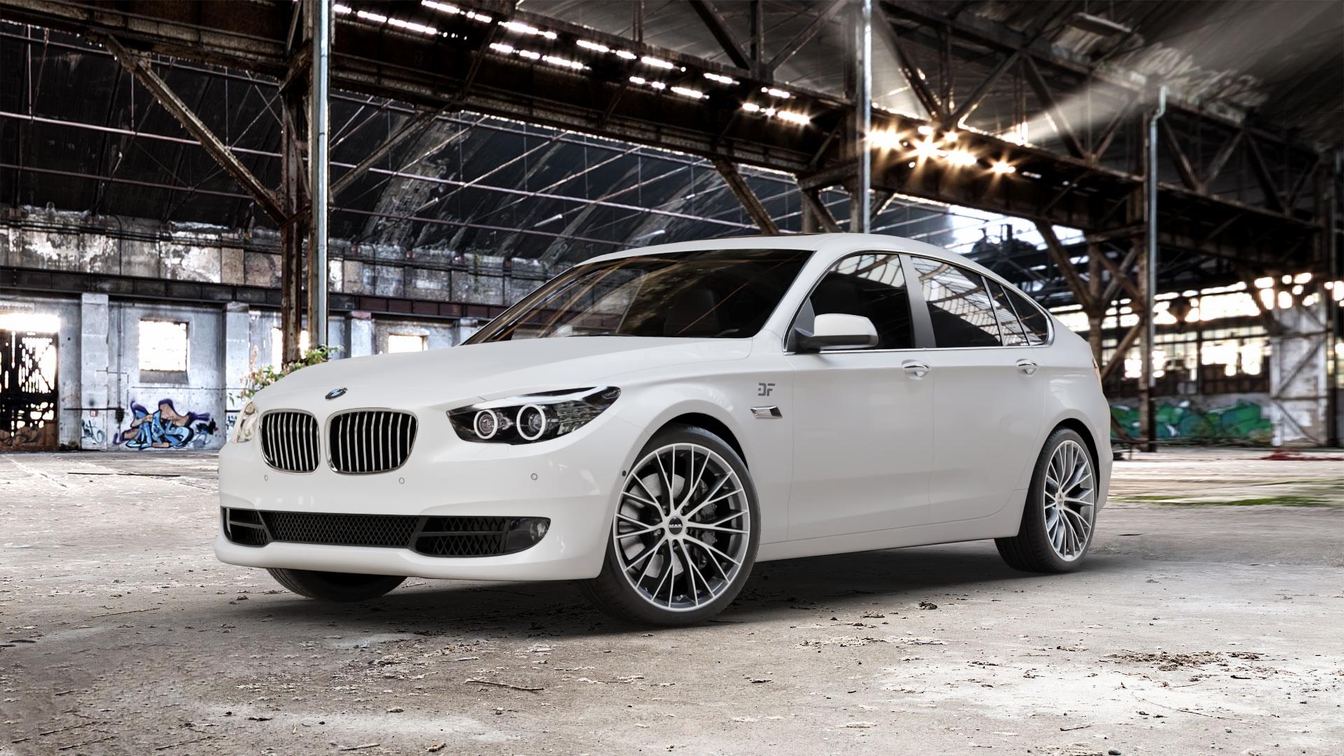 MAK Munchen Gun Met-Mirror Face Felge mit Reifen silber mehrfarbig anthrazit in 20Zoll Alufelge auf weissem BMW 535i GT Typ F07 xDrive 550i 530d 535d 520d 528i 5er Gran Turismo (GT, K-N1) ⬇️ mit 15mm Tieferlegung ⬇️ Old Industrial Hall_max_5300mm_2024 Frontansicht_1
