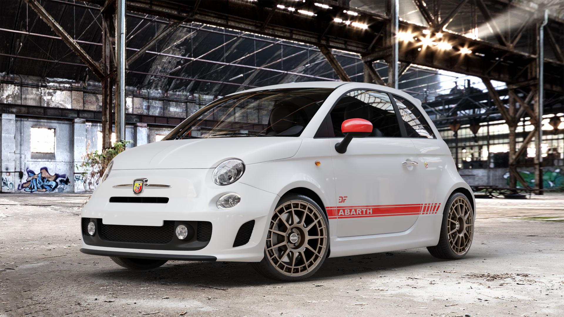 MAK NTT Matt Bronze Felge mit Reifen in 18Zoll Winterfelge Alufelge auf weissem Fiat 500 Typ 312 1,4l Abarth 16V 99kW (135 PS) 118kW (160 132kW (179 103kW (140 695 Biposto 139kW (189 Facelift 595 107kW (145 120kW (163 Turismo 121kW (165 Comp ⬇️ mit 15mm Tieferlegung ⬇️ Old Industrial Hall_max_4400mm_2024 Frontansicht_1