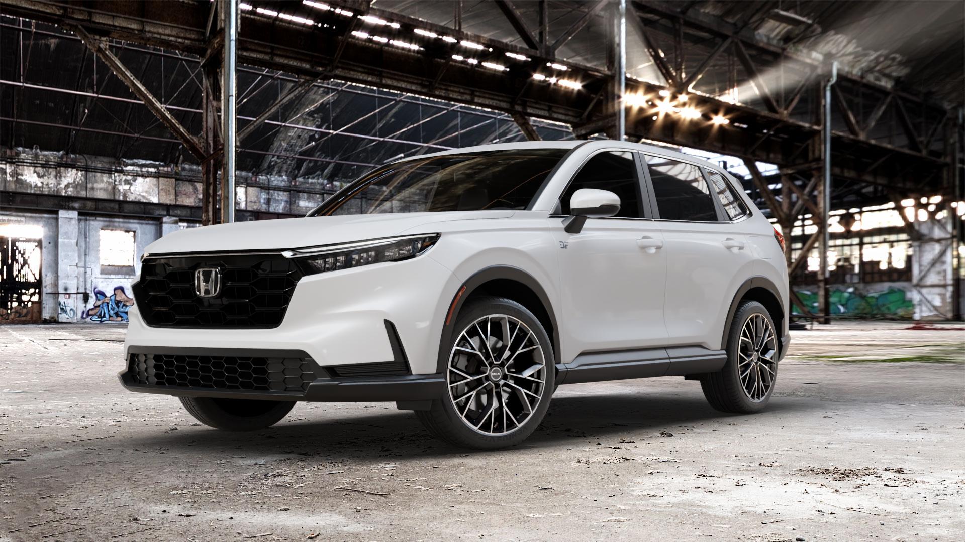 MAK Stilo Black Mirror Felge mit Reifen schwarz in 20Zoll Alufelge auf weissem Honda CR-V VI (RS) ⬇️ mit 15mm Tieferlegung ⬇️ Old Industrial Hall_max_5300mm_2024 Frontansicht_1