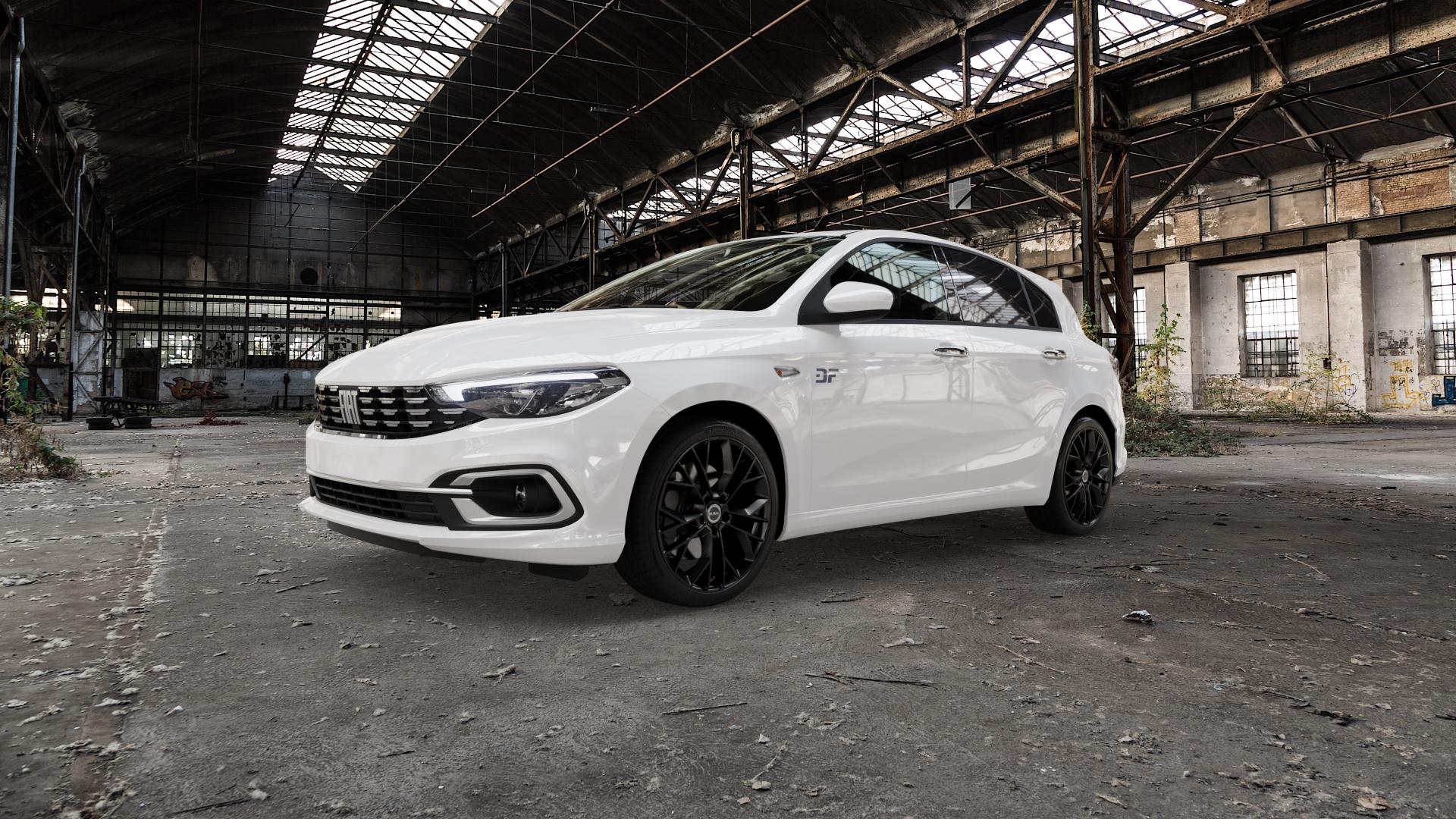 MAK Stilo Gloss Black Felge mit Reifen schwarz in 18Zoll Winterfelge Alufelge auf weissem Fiat Tipo II Schrägheck Typ 356 Facelift ⬇️ mit 15mm Tieferlegung ⬇️ Old Industrial Hall_max5000mm_2022 Frontansicht_1