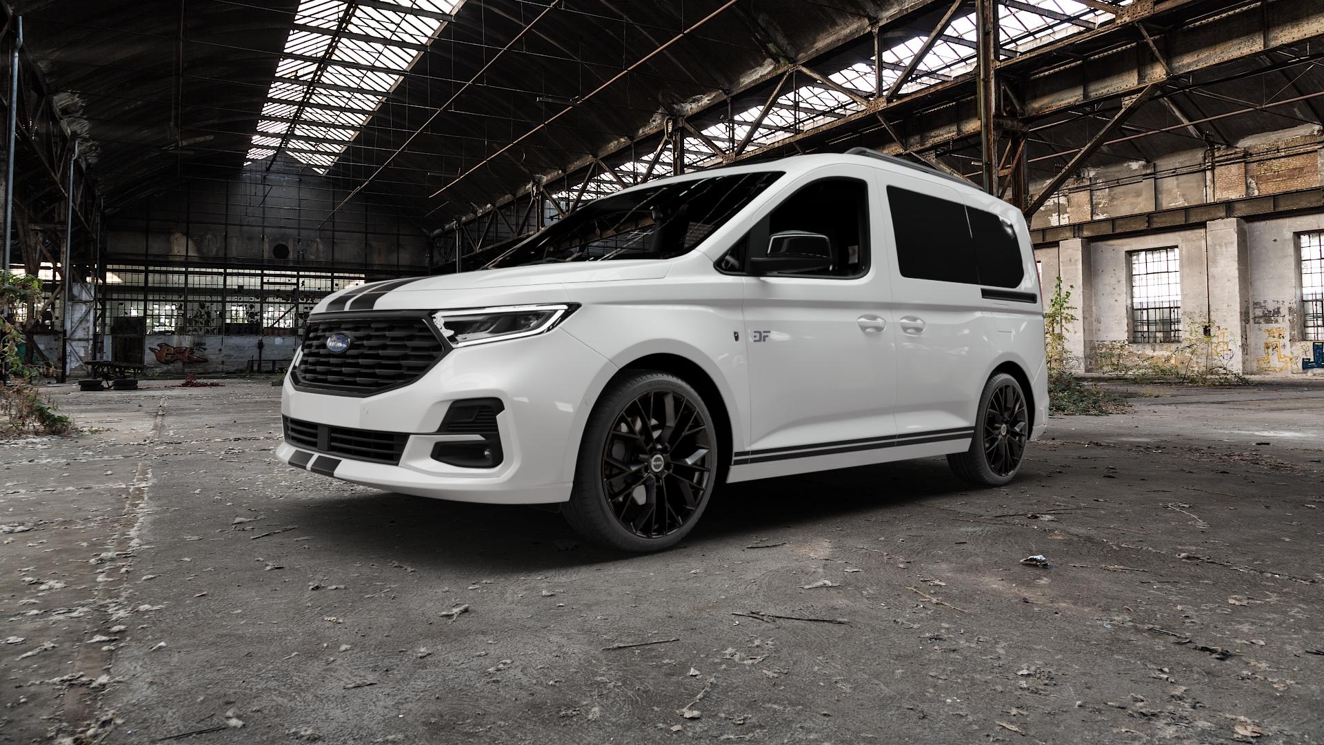 MAK Stilo Gloss Black Felge mit Reifen schwarz in 19Zoll Winterfelge Alufelge auf weissem Ford Tourneo Connect Typ SK SKN ⬇️ mit 15mm Tieferlegung ⬇️ Old Industrial Hall_max5000mm_2022 Frontansicht_1