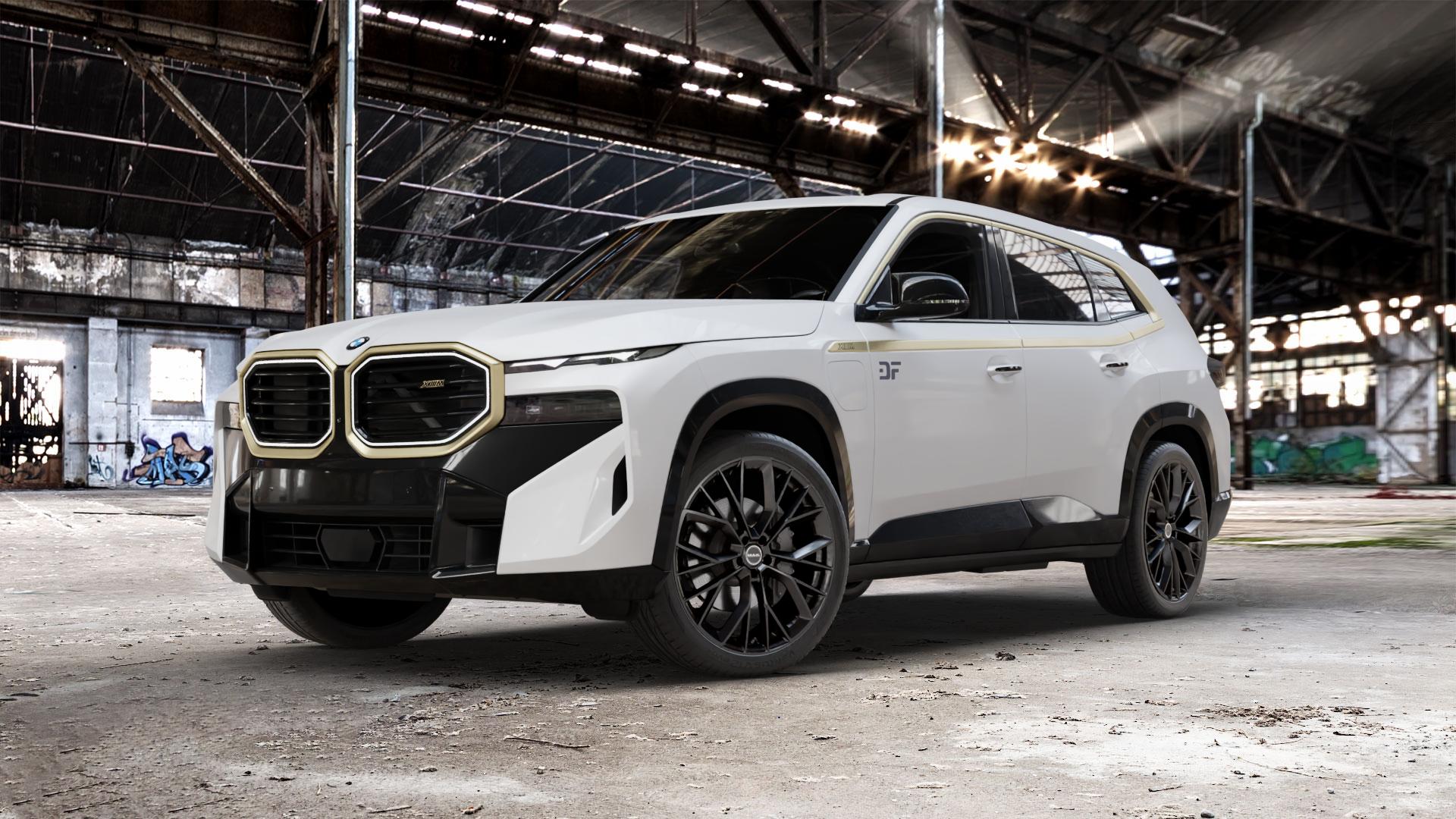MAK Stilo Gloss Black Felge mit Reifen schwarz in 22Zoll Winterfelge Alufelge auf weissem BMW XM Typ G09 (F56XM) 4,4l 360kW Hybrid (489 PS) ⬇️ mit 15mm Tieferlegung ⬇️ Old Industrial Hall_max_5300mm_2024 Frontansicht_1
