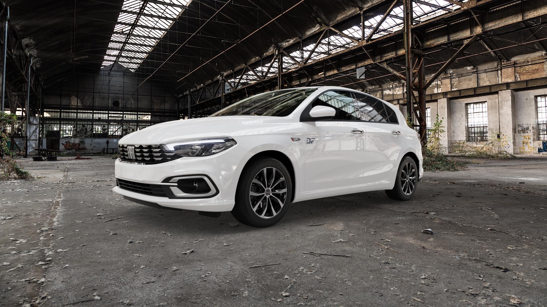 MAK Wolf Black Mirror Felge mit Reifen silber schwarz in 16Zoll Alufelge auf weissem Fiat Tipo II Schrägheck Typ 356 Facelift ⬇️ mit 15mm Tieferlegung ⬇️ Old Industrial Hall_max5000mm_2022 Frontansicht_1