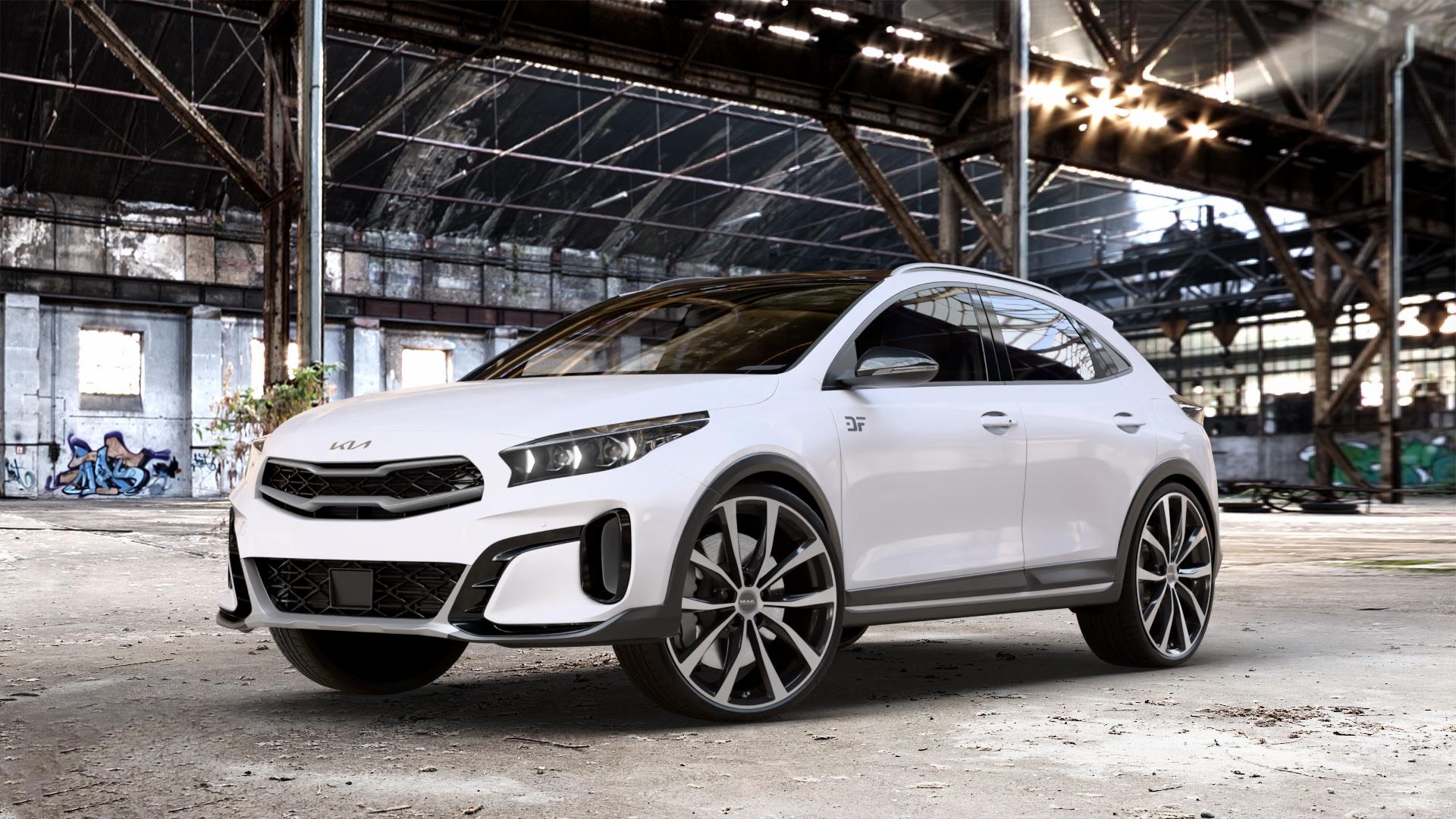 MAK Wolf Black Mirror Felge mit Reifen silber schwarz in 20Zoll Alufelge auf weissem Kia XCeed Typ CD Facelift 1,0l T-GDI 88kW (120 PS) 1,5l 118kW Mild-Hybrid (160 1,6l GDI 77kW Hybrid (105 CRDi 100kW (136 150kW (204 103kW (140 ⬇️ mit 15mm Tieferlegung ⬇️ Old Industrial Hall_max_4400mm_2024 Frontansicht_1