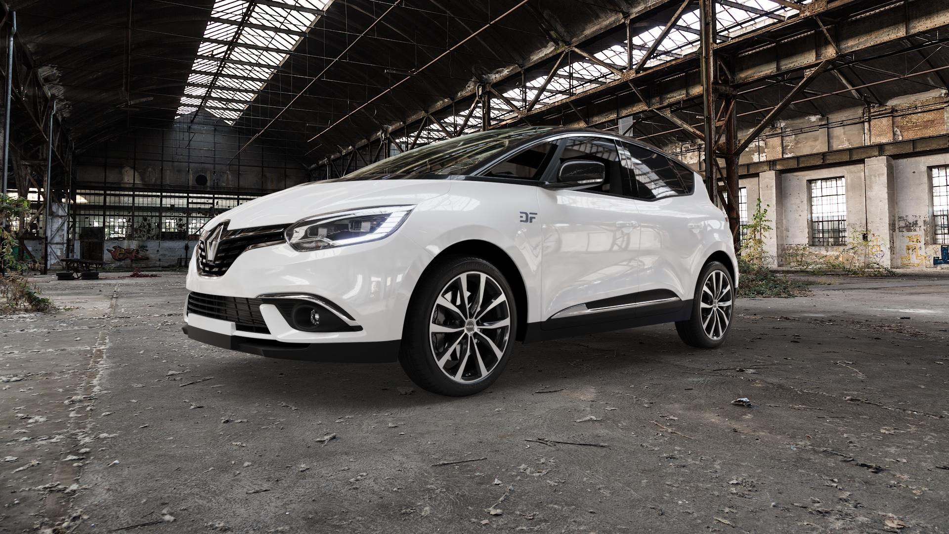 MAK WOLF Black Mirror Felge mit Reifen silber schwarz in 20Zoll Alufelge auf weissem Renault Scénic IV Typ RFA ⬇️ mit 15mm Tieferlegung ⬇️ Old Industrial Hall_max5000mm_2022 Frontansicht_1