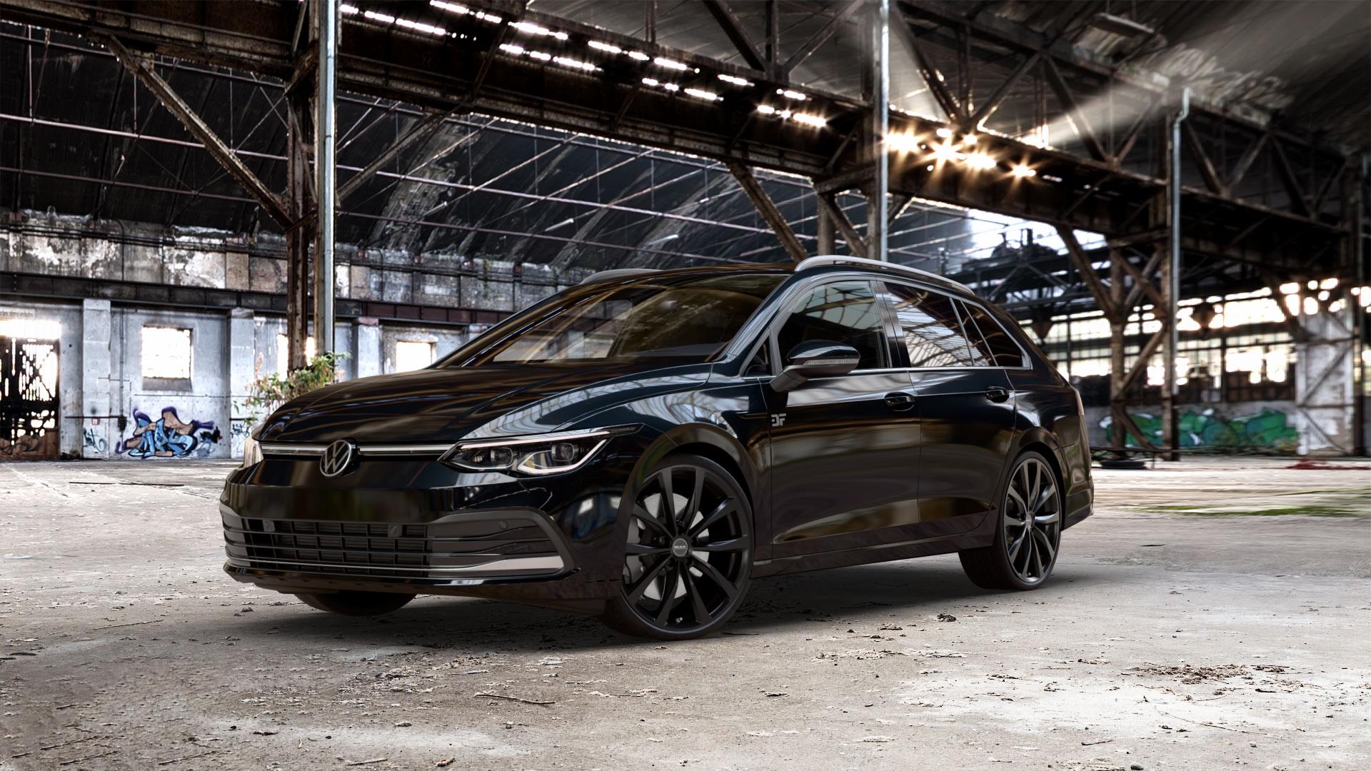 MAK Wolf Gloss Black Felge mit Reifen schwarz in 20Zoll Winterfelge Alufelge auf metallic schwarzem Volkswagen (VW) Golf 8 Variant 1,0l TSI 81kW Mild-Hybrid (110 PS) 2,0l TDI 85kW (116 110kW (150 1,5l 96kW (131 CNG 4Motion 140kW (190 ⬇️ mit 15mm Tieferlegung ⬇️ Old Industrial Hall_max_5300mm_2024 Frontansicht_1