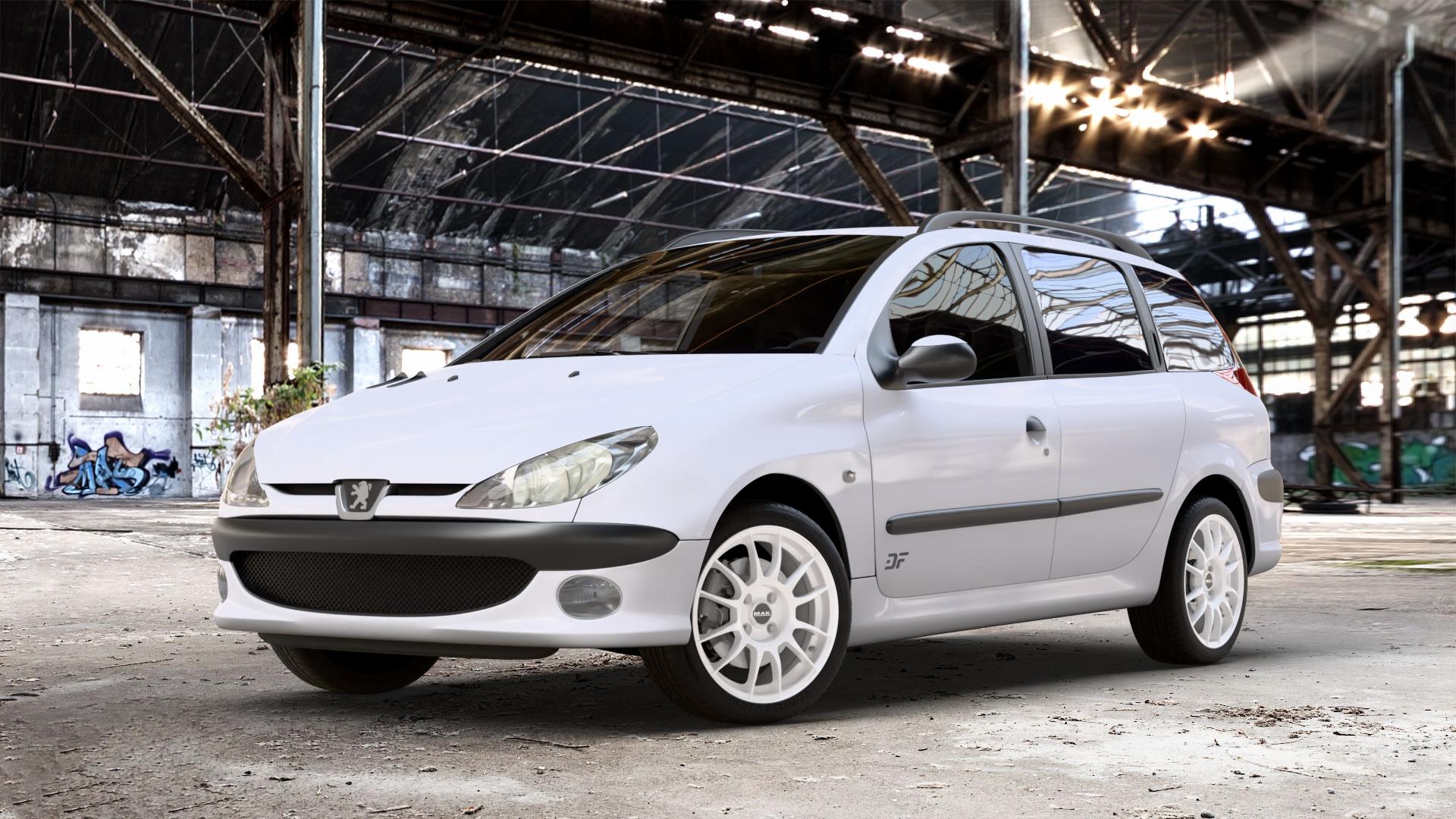 MAK XLR Gloss White Felge mit Reifen weiss weiß in 16Zoll Winterfelge Alufelge auf weissem Peugeot 206 SW 1,4l 55kW (75 PS) 65kW (88 1,6l 80kW (109 2,0l 100kW (136 HDi 66kW (90 50kW (68 1,1l 44kW (60 ⬇️ mit 15mm Tieferlegung ⬇️ Old Industrial Hall_max_4400mm_2024 Frontansicht_1