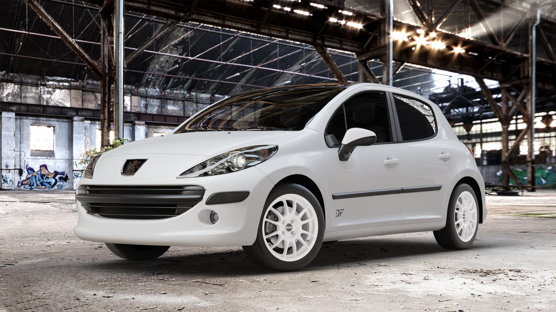 MAK XLR Gloss White Felge mit Reifen weiss weiß in 16Zoll Winterfelge Alufelge auf weissem Peugeot 207 SW Facelift ⬇️ mit 15mm Tieferlegung ⬇️ Old Industrial Hall_max_4400mm_2024 Frontansicht_1