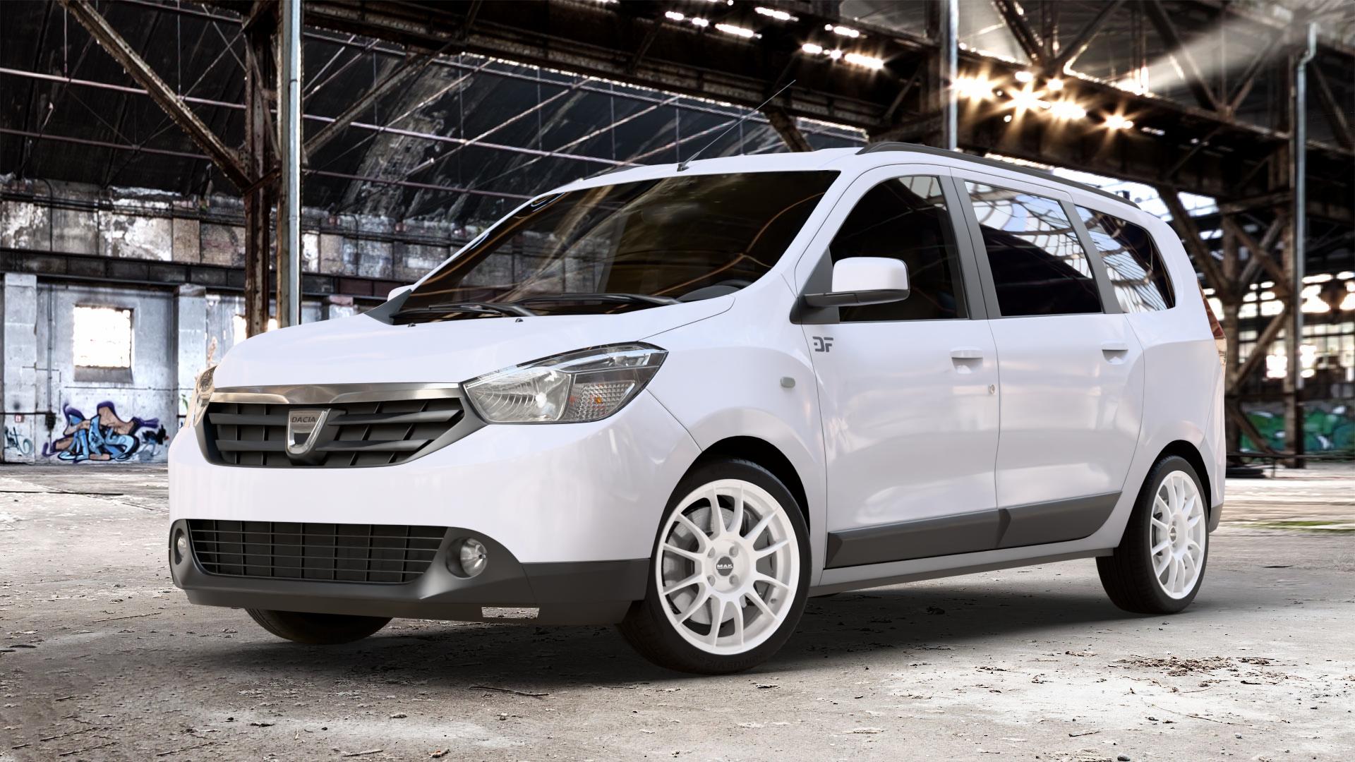 MAK XLR Gloss White Felge mit Reifen weiss weiß in 17Zoll Winterfelge Alufelge auf weissem Dacia Lodgy Typ SD 1,6l MPI 61kW (83 PS) 1,2l TCe 85kW (116 1,5l dCi 66kW (90 79kW (107 80kW (109 75kW (102 LPG ⬇️ mit 15mm Tieferlegung ⬇️ Old Industrial Hall_max_4400mm_2024 Frontansicht_1