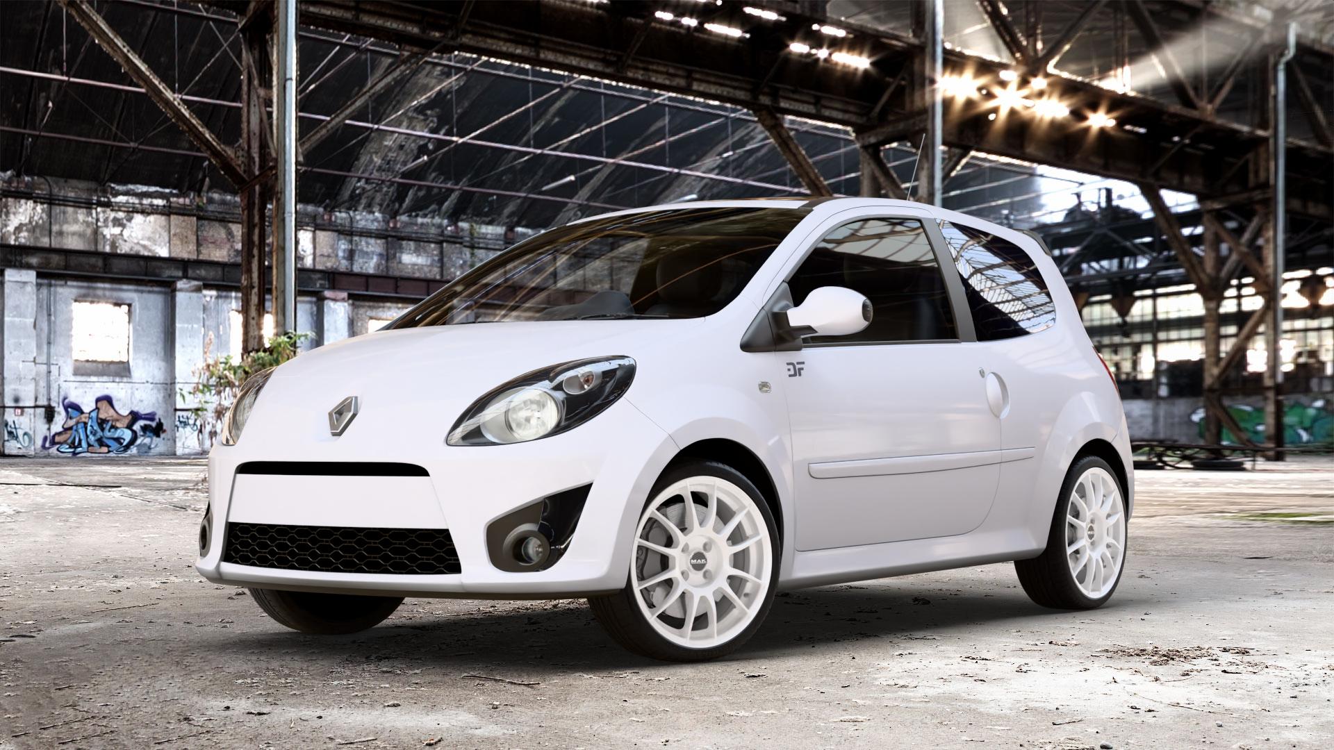 MAK XLR Gloss White Felge mit Reifen weiss weiß in 17Zoll Winterfelge Alufelge auf weissem Renault Twingo II Typ CNO 1,2l 43kW (58 PS) 16V 56kW (76 Turbo 74kW (101 1,5l dCi 47kW (64 1,6l RS 98kW (133 55kW (75 62kW (84 63kW (86 ⬇️ mit 15mm Tieferlegung ⬇️ Old Industrial Hall_max_4400mm_2024 Frontansicht_1