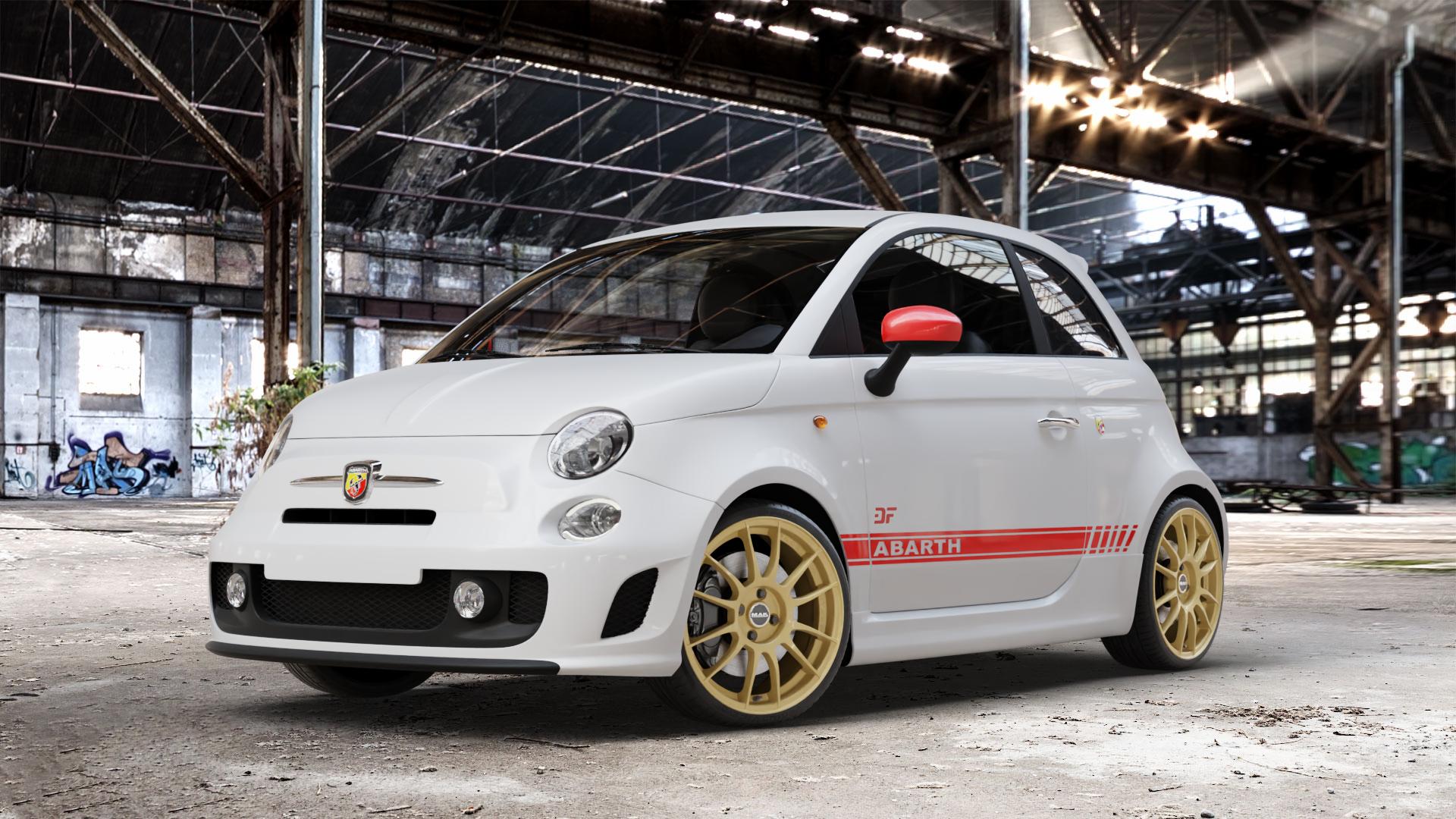 MAK XLR Gold Felge mit Reifen in 18Zoll Winterfelge Alufelge auf weissem Fiat 500 Typ 312 1,4l Abarth 16V 99kW (135 PS) 118kW (160 132kW (179 103kW (140 695 Biposto 139kW (189 Facelift 595 107kW (145 120kW (163 Turismo 121kW (165 Comp ⬇️ mit 15mm Tieferlegung ⬇️ Old Industrial Hall_max_4400mm_2024 Frontansicht_1
