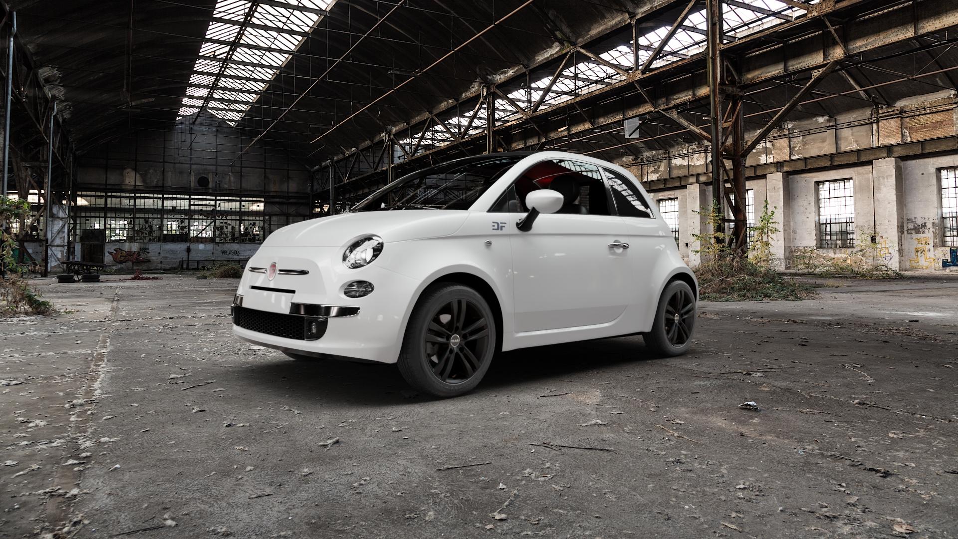 MAK Zenith Gloss Black Felge mit Reifen schwarz in 15Zoll Winterfelge Alufelge auf weissem Fiat 500 Typ 312 Cabrio Facelift ⬇️ mit 15mm Tieferlegung ⬇️ Old Industrial Hall_max5000mm_2022 Frontansicht_1