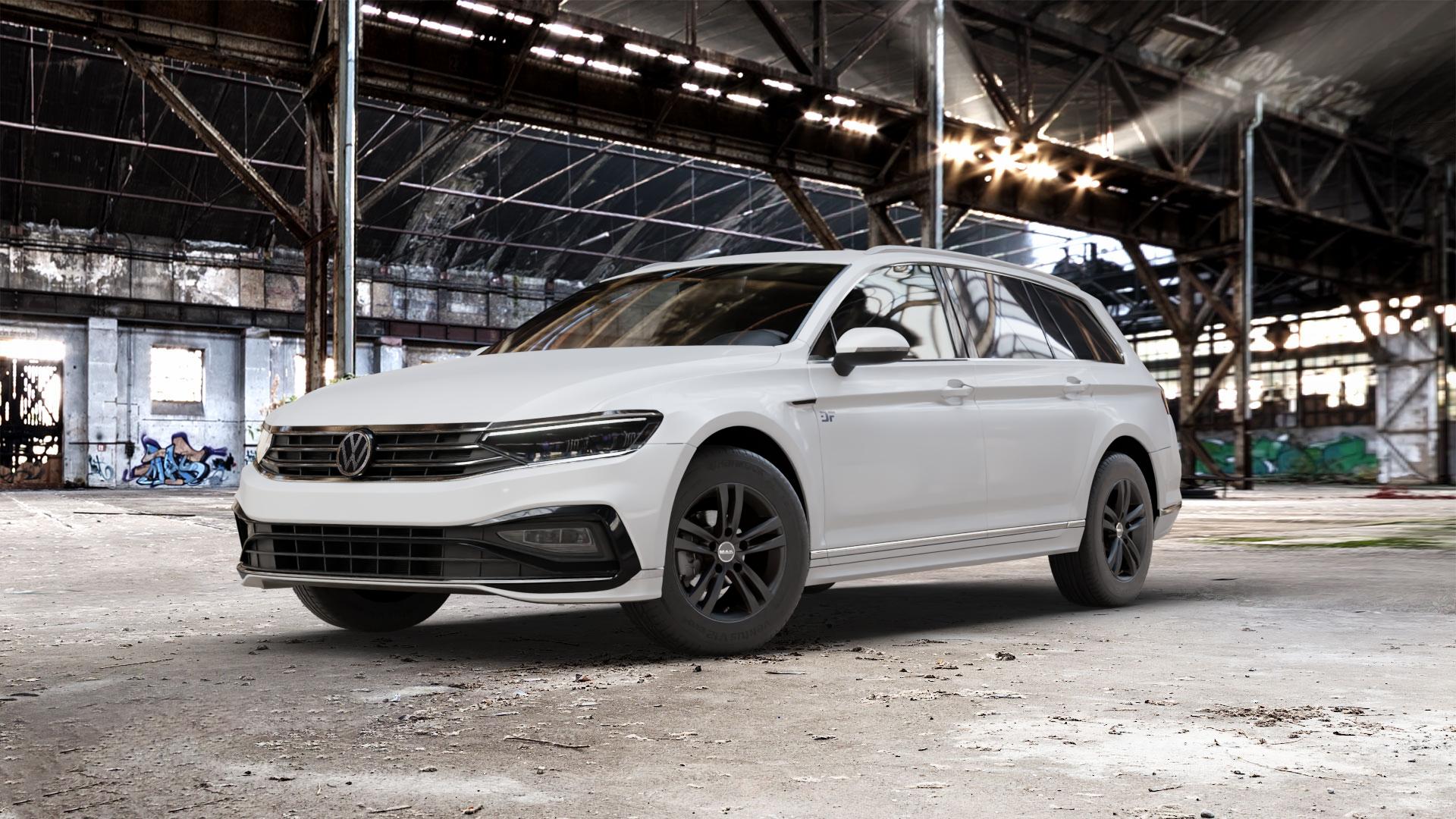 MAK Zenith Gloss Black Felge mit Reifen schwarz in 15Zoll Winterfelge Alufelge auf weissem Volkswagen (VW) Passat 3C/B8 Variant Facelift ⬇️ mit 15mm Tieferlegung ⬇️ Old Industrial Hall_max_5300mm_2024 Frontansicht_1