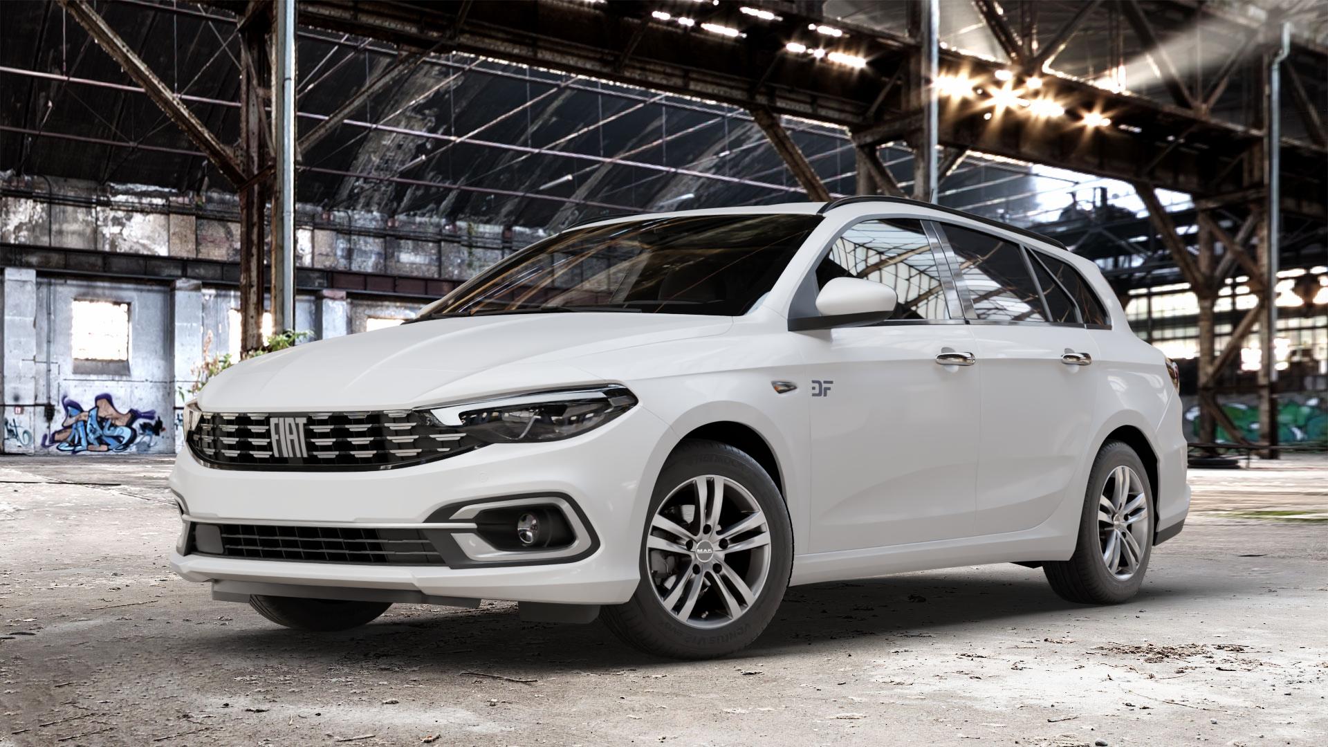 MAK Zenith Light Titan Felge mit Reifen grau/silber in 15Zoll Winterfelge Alufelge auf weissem Fiat Tipo II Kombi Typ 356 Facelift ⬇️ mit 15mm Tieferlegung ⬇️ Old Industrial Hall_max_4400mm_2024 Frontansicht_1