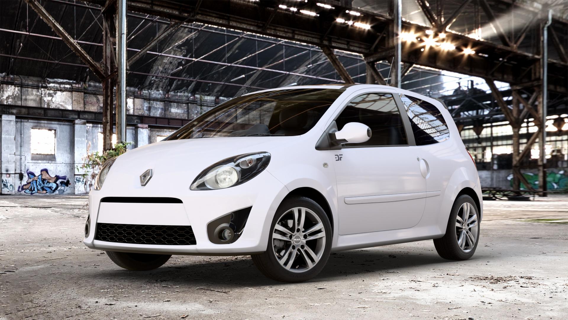 MAK Zenith Light Titan Felge mit Reifen grau/silber in 15Zoll Winterfelge Alufelge auf weissem Renault Twingo II Typ CNO 1,2l 43kW (58 PS) 16V 56kW (76 Turbo 74kW (101 1,5l dCi 47kW (64 1,6l RS 98kW (133 55kW (75 62kW (84 63kW (86 ⬇️ mit 15mm Tieferlegung ⬇️ Old Industrial Hall_max_4400mm_2024 Frontansicht_1