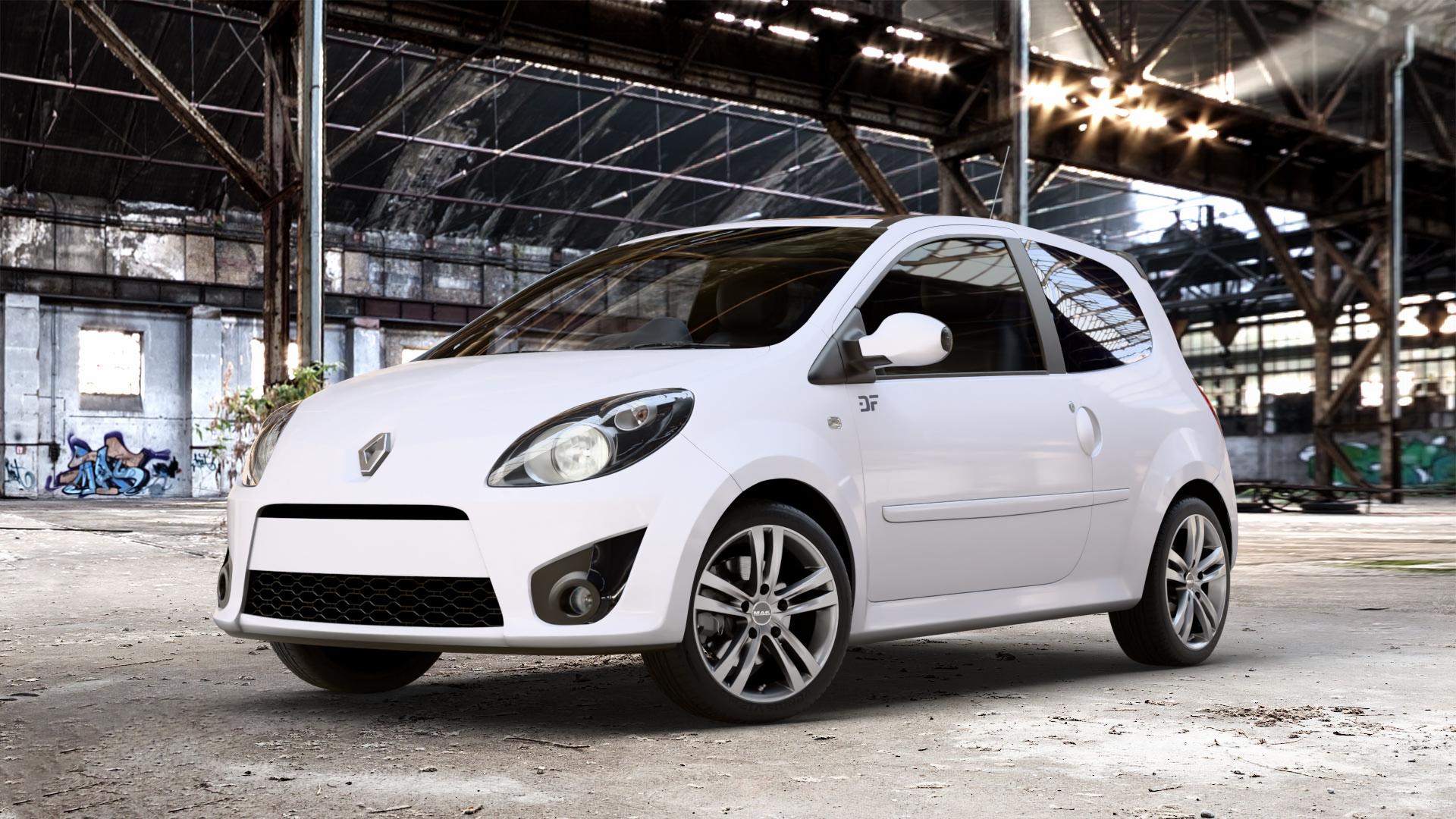MAK Zenith Light Titan Felge mit Reifen grau/silber in 16Zoll Winterfelge Alufelge auf weissem Renault Twingo II Typ CNO 1,2l 43kW (58 PS) 16V 56kW (76 Turbo 74kW (101 1,5l dCi 47kW (64 1,6l RS 98kW (133 55kW (75 62kW (84 63kW (86 ⬇️ mit 15mm Tieferlegung ⬇️ Old Industrial Hall_max_4400mm_2024 Frontansicht_1
