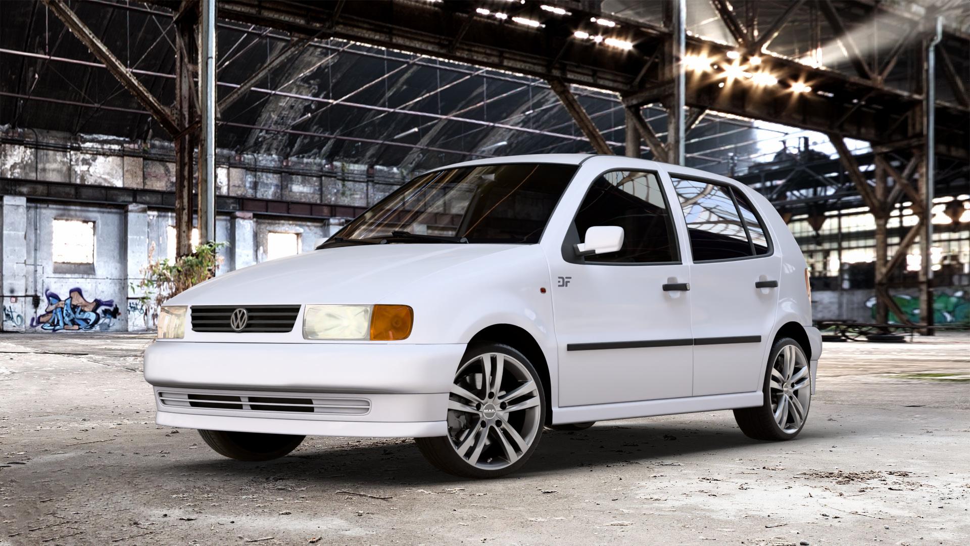 MAK Zenith Light Titan Felge mit Reifen grau/silber in 16Zoll Winterfelge Alufelge auf weissem Volkswagen (VW) Polo III Typ 6N Classic 6N2 Variant 6NF LKW ⬇️ mit 15mm Tieferlegung ⬇️ Old Industrial Hall_max_4400mm_2024 Frontansicht_1