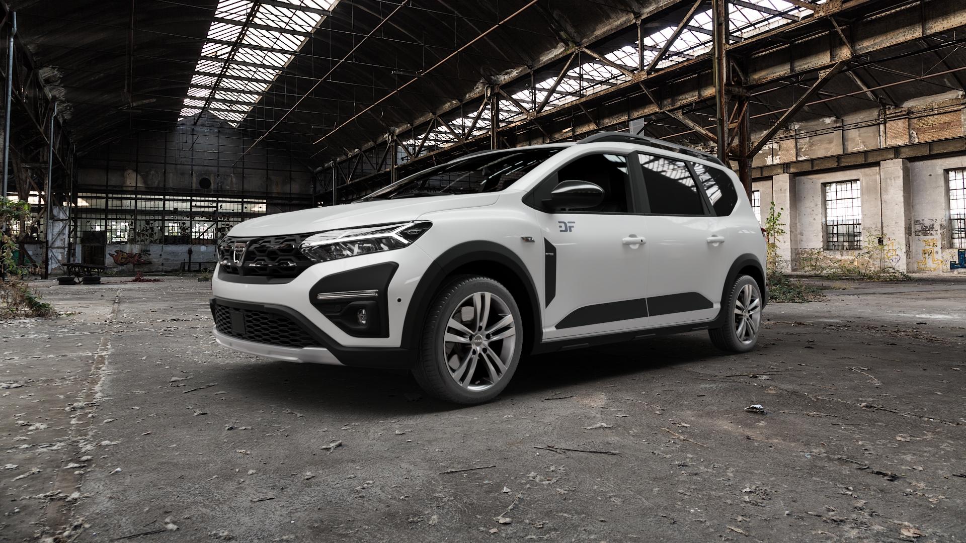 MAK Zenith Light Titan Felge mit Reifen grau/silber in 17Zoll Winterfelge Alufelge auf weissem Dacia Jogger Typ DJF ⬇️ mit 15mm Tieferlegung ⬇️ Old Industrial Hall_max5000mm_2022 Frontansicht_1