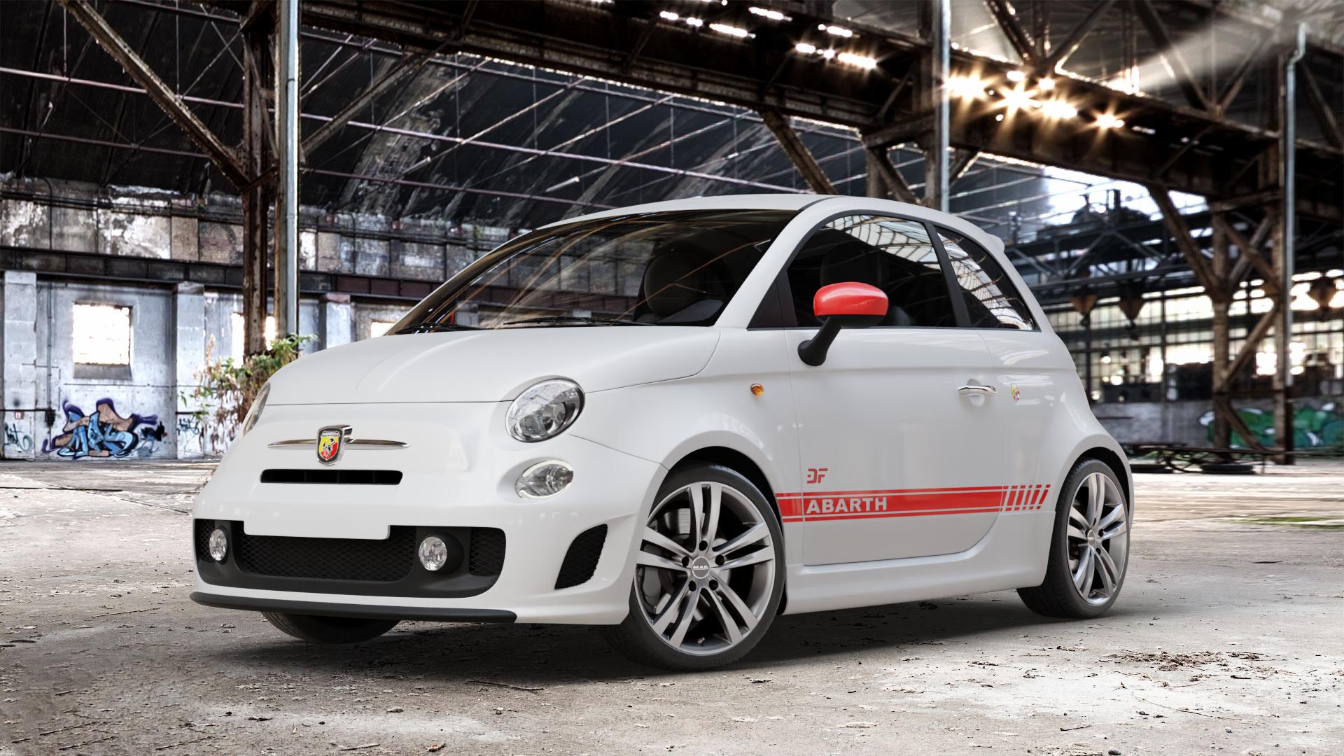 MAK Zenith Light Titan Felge mit Reifen grau/silber in 17Zoll Winterfelge Alufelge auf weissem Fiat 500 Typ 312 1,4l Abarth 16V 99kW (135 PS) 118kW (160 132kW (179 103kW (140 695 Biposto 139kW (189 Facelift 595 107kW (145 120kW (163 Turismo 121kW (165 Comp ⬇️ mit 15mm Tieferlegung ⬇️ Old Industrial Hall_max_4400mm_2024 Frontansicht_1