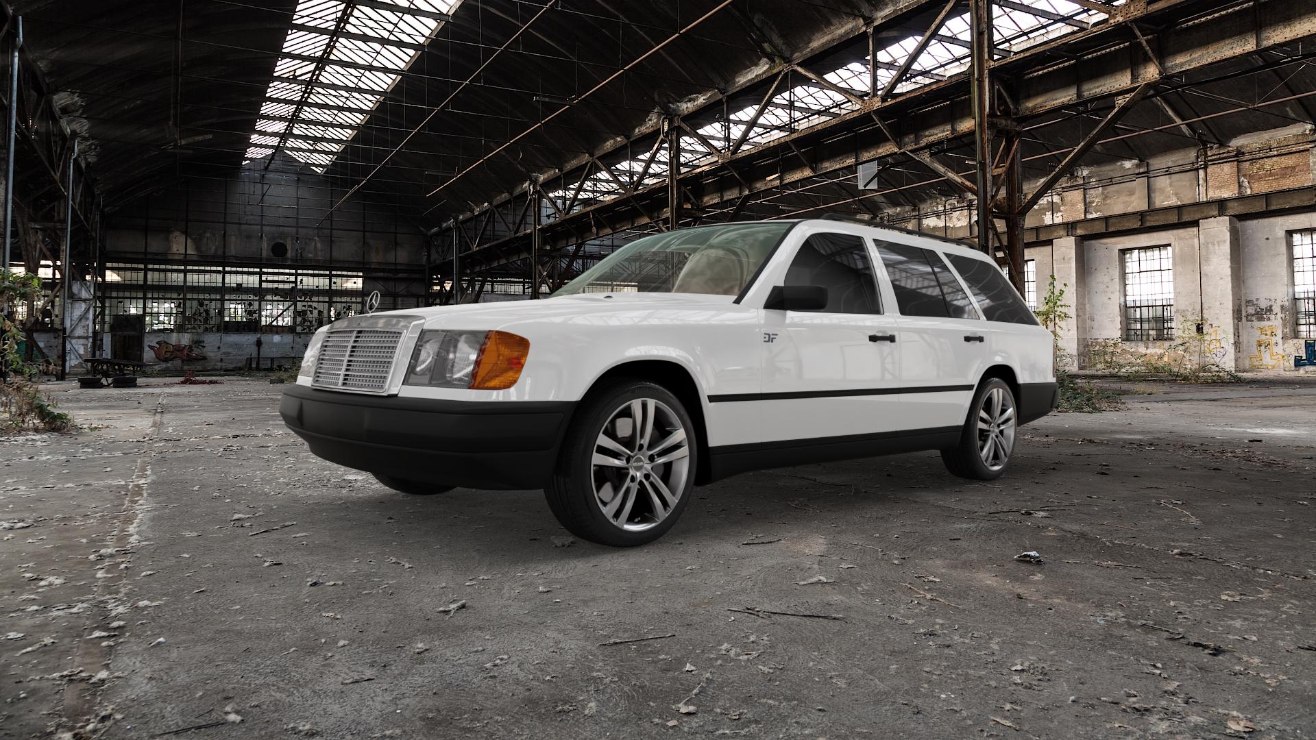 MAK Zenith Light Titan Felge mit Reifen grau/silber in 17Zoll Winterfelge Alufelge auf weissem Mercedes E-Klasse Typ S124 Kombi ⬇️ mit 15mm Tieferlegung ⬇️ Old Industrial Hall_max5000mm_2022 Frontansicht_1