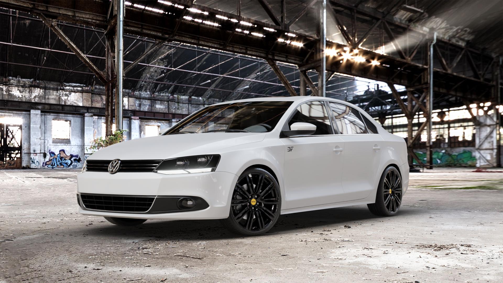 MAM A4 BLACK PAINTED Felge mit Reifen schwarz in 19Zoll Winterfelge Alufelge auf weissem Volkswagen (VW) Jetta 6 Typ 16 Facelift ⬇️ mit 15mm Tieferlegung ⬇️ Old Industrial Hall_max_5300mm_2024 Frontansicht_1