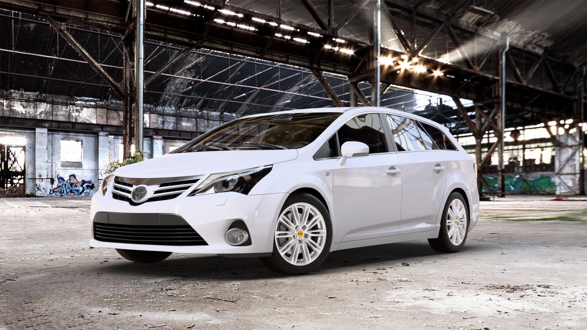 MAM A4 SILVER PAINTED Felge mit Reifen silber in 17Zoll Winterfelge Alufelge auf weissem Toyota Avensis Combi Typ T27 Facelift 12-> ⬇️ mit 15mm Tieferlegung ⬇️ Old Industrial Hall_max_5300mm_2024 Frontansicht_1