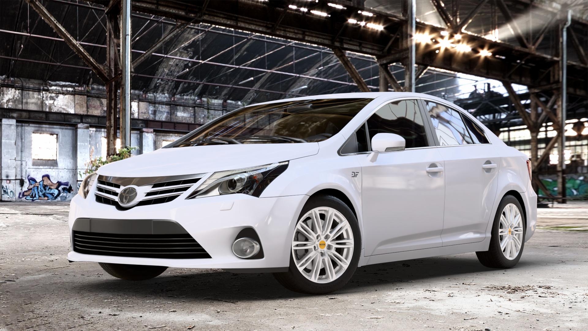 MAM A4 SILVER PAINTED Felge mit Reifen silber in 17Zoll Winterfelge Alufelge auf weissem Toyota Avensis Limousine Typ T27 Facelift 12-> ⬇️ mit 15mm Tieferlegung ⬇️ Old Industrial Hall_max_4400mm_2024 Frontansicht_1