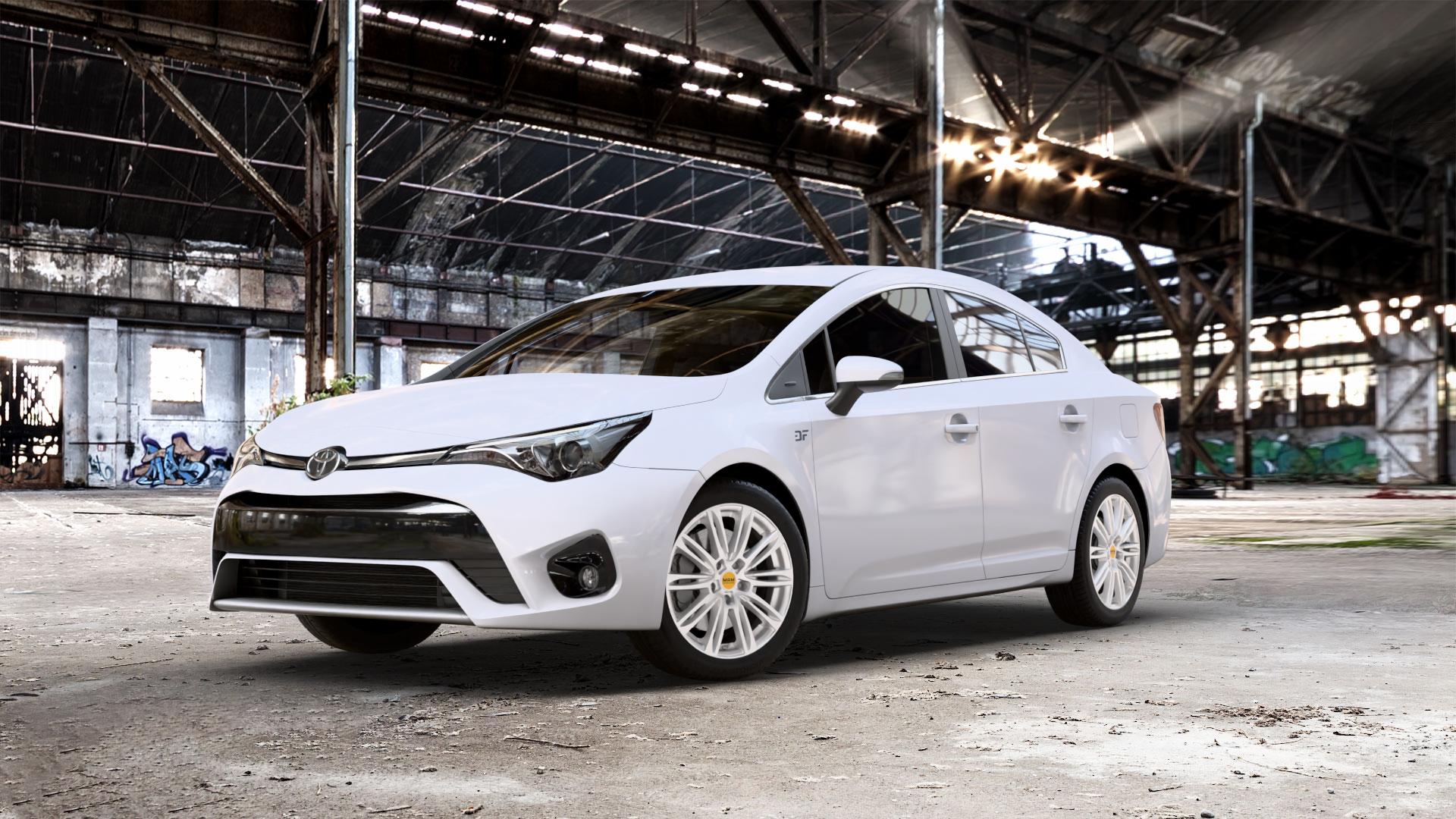 MAM A4 SILVER PAINTED Felge mit Reifen silber in 17Zoll Winterfelge Alufelge auf weissem Toyota Avensis Limousine Typ T27 Facelift 15-> ⬇️ mit 15mm Tieferlegung ⬇️ Old Industrial Hall_max_5300mm_2024 Frontansicht_1