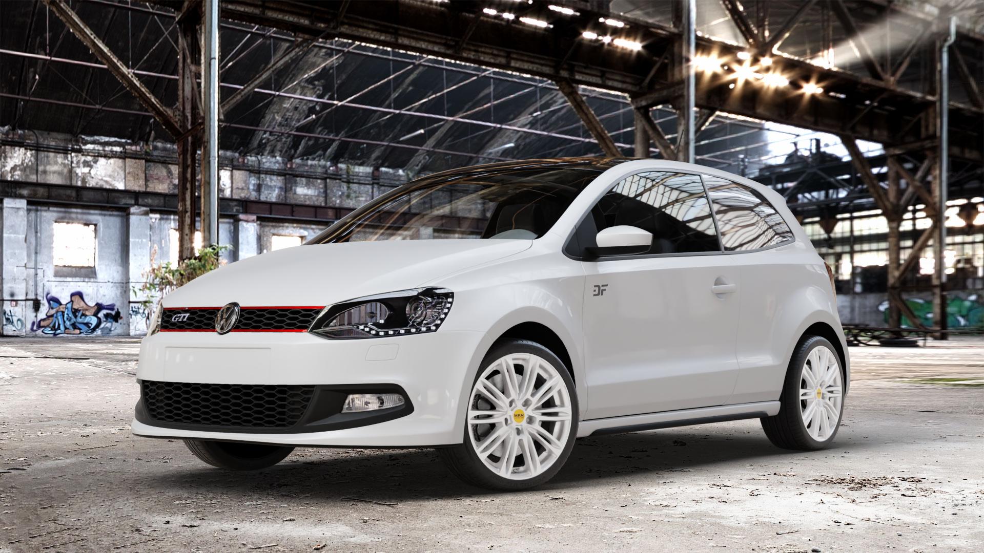 MAM A4 SILVER PAINTED Felge mit Reifen silber in 17Zoll Winterfelge Alufelge auf weissem Volkswagen (VW) Polo V Typ 6R 1,4l TSI GTI 132kW (179 PS) ⬇️ mit 15mm Tieferlegung ⬇️ Old Industrial Hall_max_4400mm_2024 Frontansicht_1