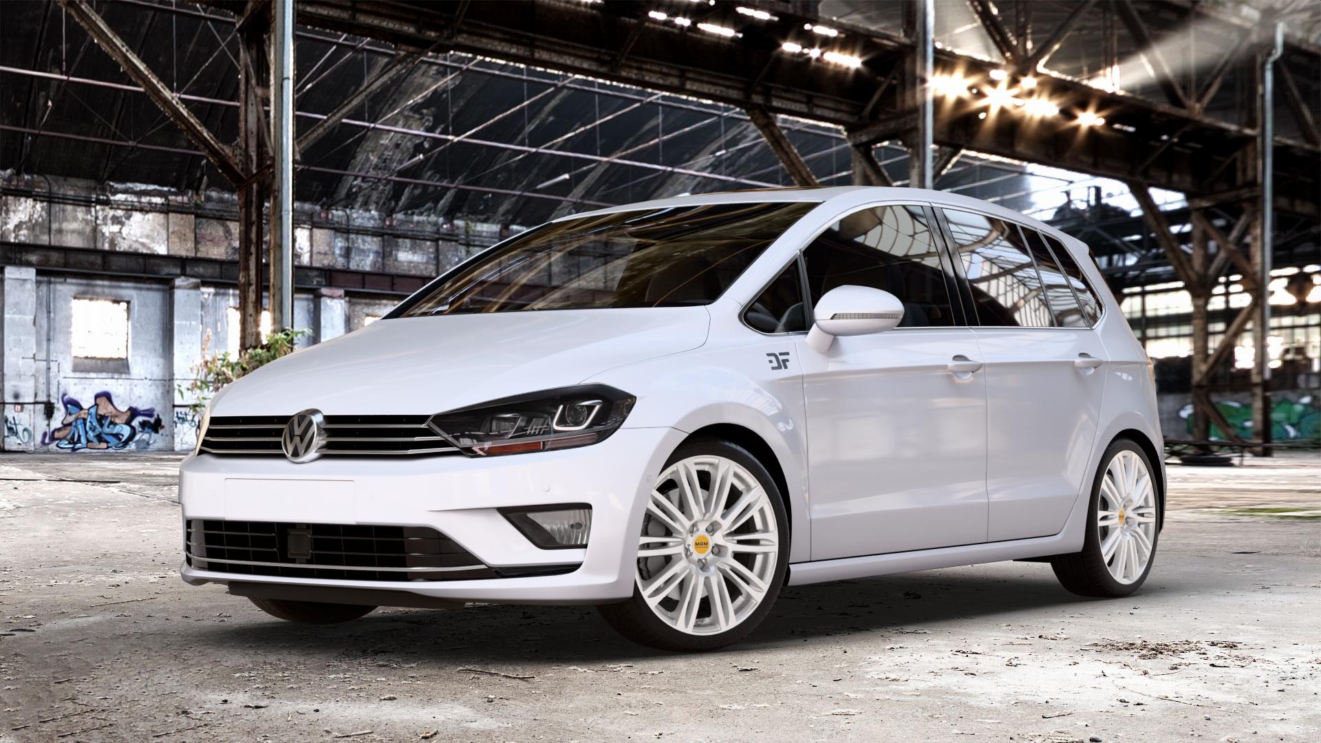 MAM A4 SILVER PAINTED Felge mit Reifen silber in 18Zoll Winterfelge Alufelge auf weissem Volkswagen (VW) Golf 7 Sportsvan Facelift ⬇️ mit 15mm Tieferlegung ⬇️ Old Industrial Hall_max_4400mm_2024 Frontansicht_1