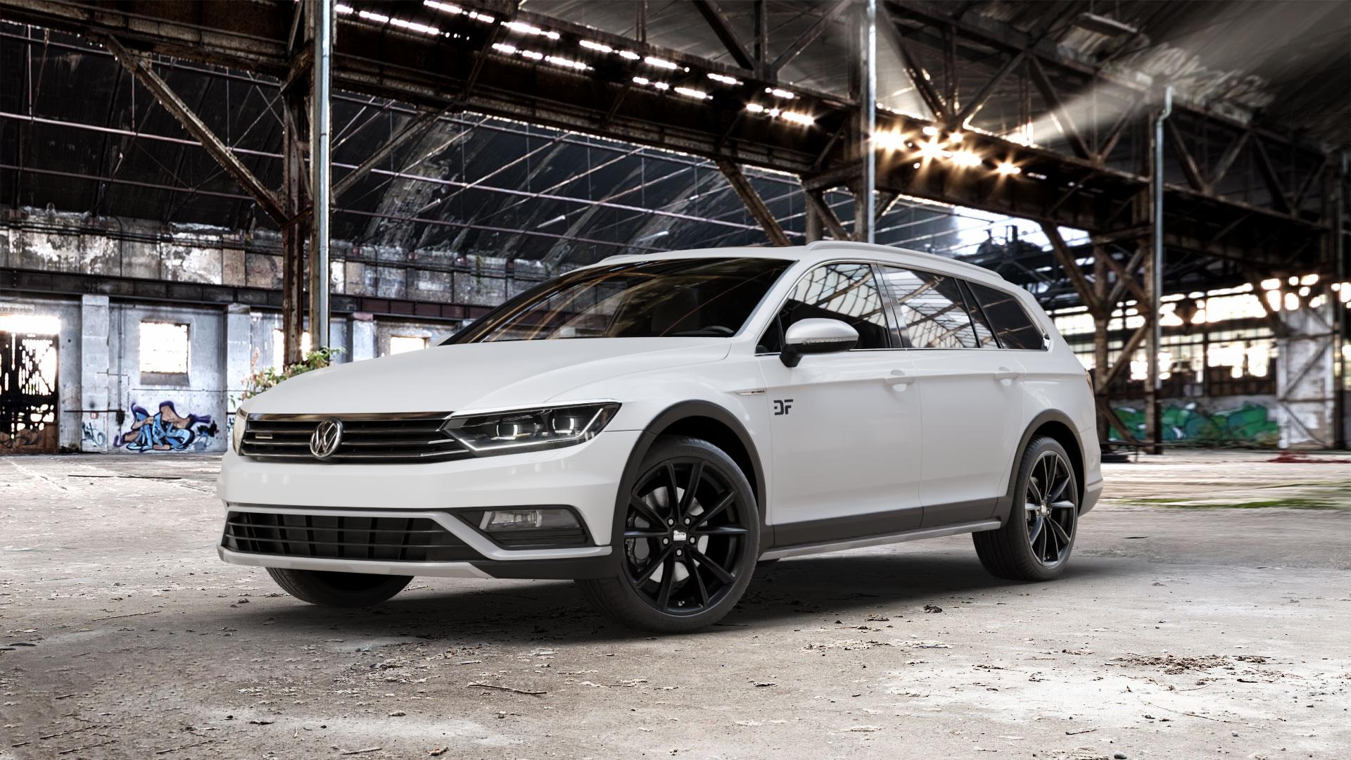 MAM A5 MATT BLACK PAINTED Felge mit Reifen schwarz in 19Zoll Winterfelge Alufelge auf weissem Volkswagen (VW) Passat 3C/B8 Alltrack ⬇️ mit 15mm Tieferlegung ⬇️ Old Industrial Hall_max_5300mm_2024 Frontansicht_1
