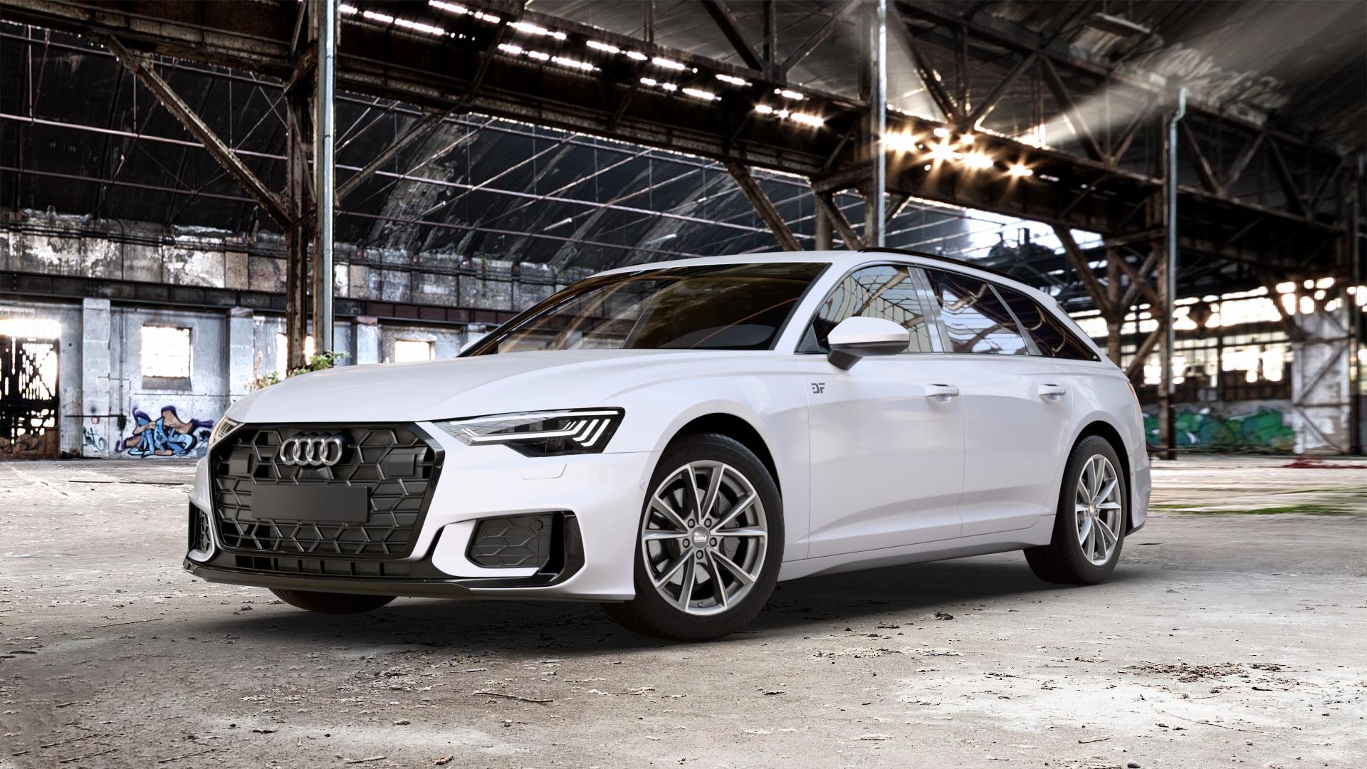MAM A5 PALLADIUM FRONT POLISH Felge mit Reifen grau silber mehrfarbig in 18Zoll Winterfelge Alufelge auf weissem Audi A6 Typ F2/C8 (Avant) Facelift 2,0l 35 TDI 120kW Mild-Hybrid (163 PS) 40 150kW (204 quattro TFSI 3,0l 45 180kW (245 195kW (265 50 210kW (286 e Hybrid 55 250k ⬇️ mit 15mm Tieferlegung ⬇️ Old Industrial Hall_max_5300mm_2024 Frontansicht_1