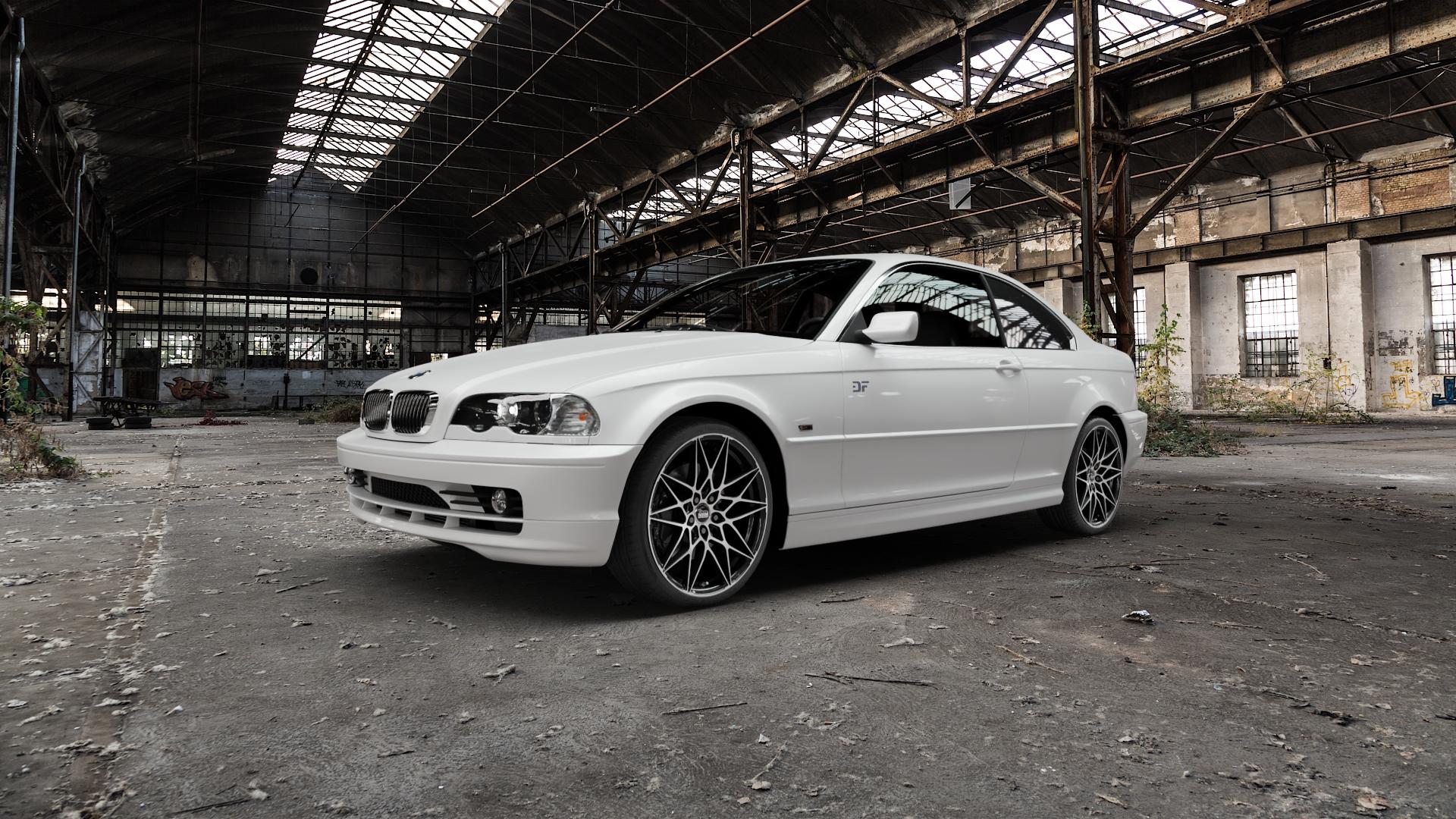 MAM B2 BLACK FRONT POLISH Felge mit Reifen schwarz in 19Zoll Winterfelge Alufelge auf weissem BMW M3 Typ E46 (Coupé) 318ci 323ci 328ci 330cd 316ci 320ci 330ci 325ci 320cd CSL 3er Coupé (346C) ⬇️ mit 15mm Tieferlegung ⬇️ Old Industrial Hall_max5000mm_2022 Frontansicht_1