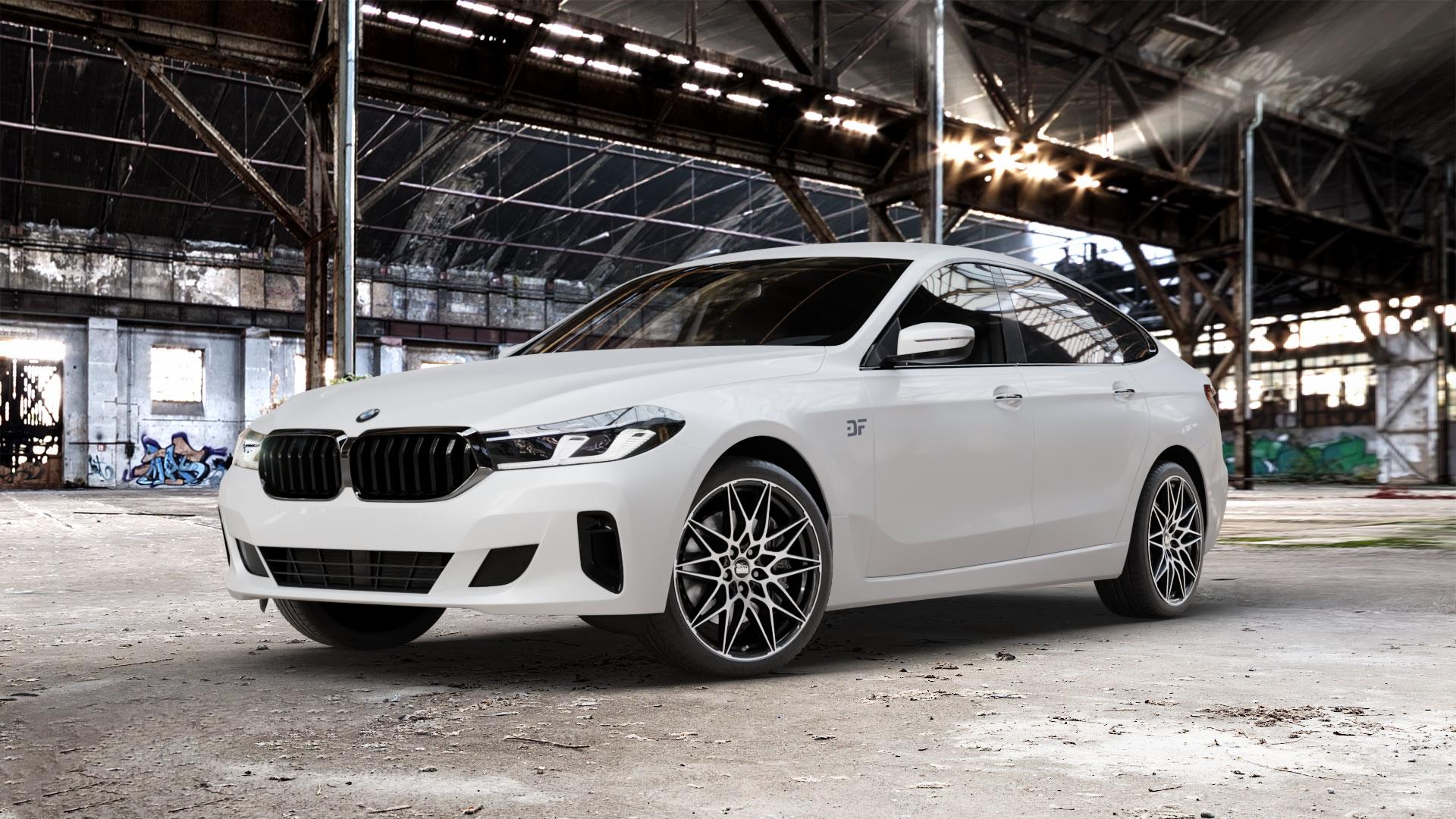 MAM B2 BLACK FRONT POLISH Felge mit Reifen schwarz in 20Zoll Winterfelge Alufelge auf weissem BMW 6er G32 Gran Turismo (G6GT) Facelift ⬇️ mit 15mm Tieferlegung ⬇️ Old Industrial Hall_max_5300mm_2024 Frontansicht_1