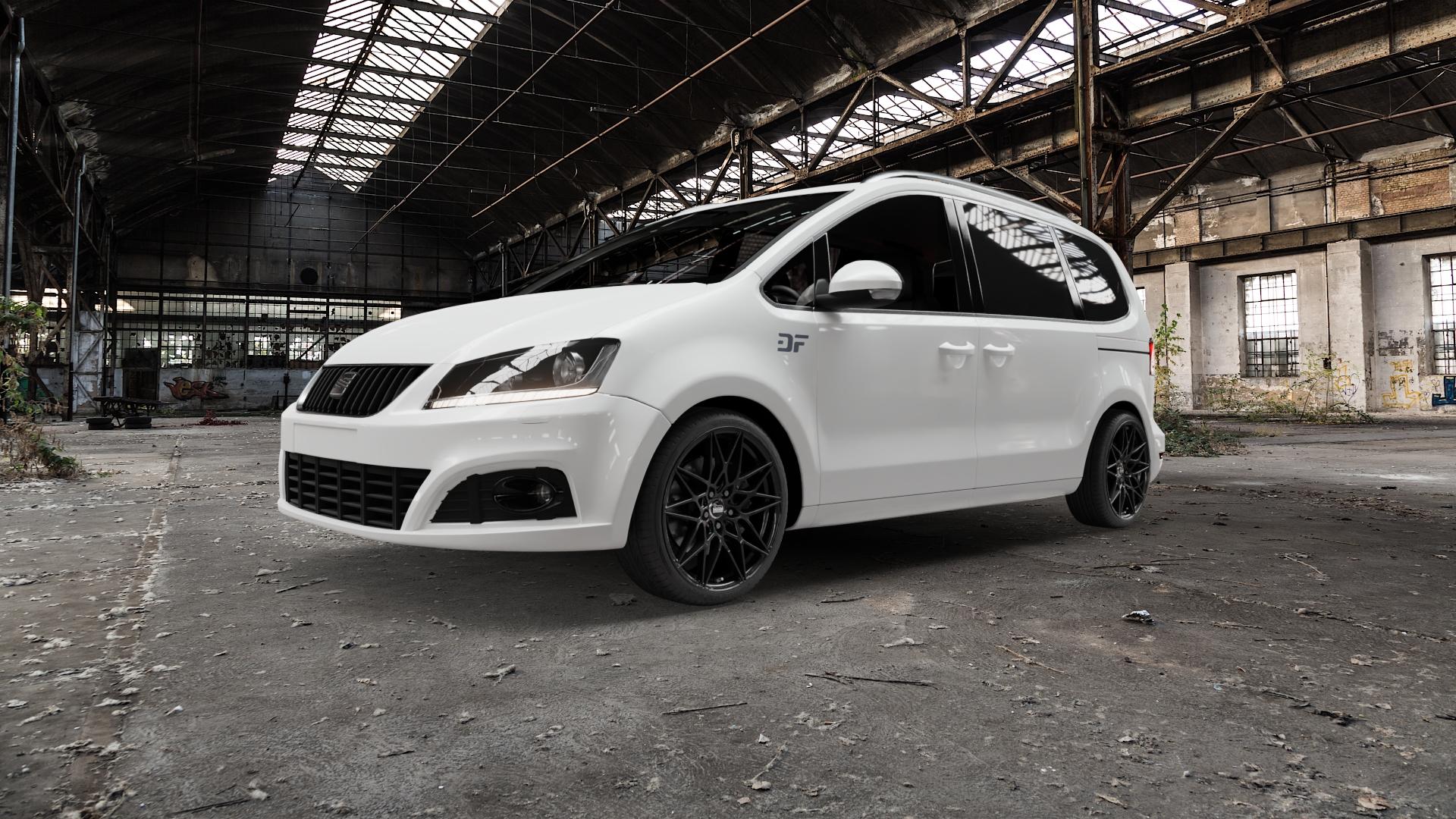 MAM B2 BLACK PAINTED Felge mit Reifen schwarz in 19Zoll Winterfelge Alufelge auf weissem Seat Alhambra II Typ 7N ⬇️ mit 15mm Tieferlegung ⬇️ Old Industrial Hall_max5000mm_2022 Frontansicht_1