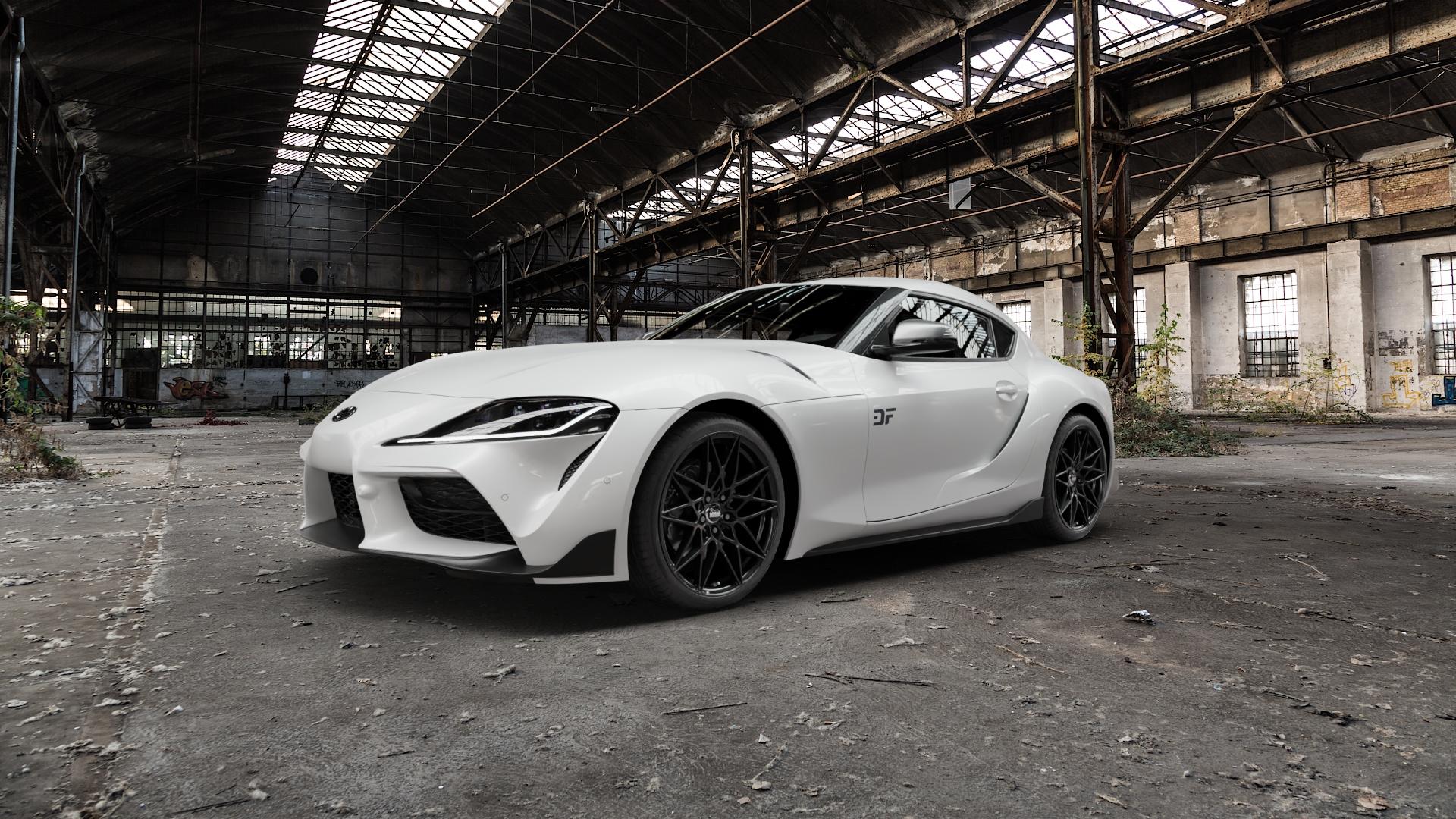 MAM B2 BLACK PAINTED Felge mit Reifen schwarz in 19Zoll Winterfelge Alufelge auf weissem Toyota Supra A90 Typ JTSC JBSC ⬇️ mit 15mm Tieferlegung ⬇️ Old Industrial Hall_max5000mm_2022 Frontansicht_1