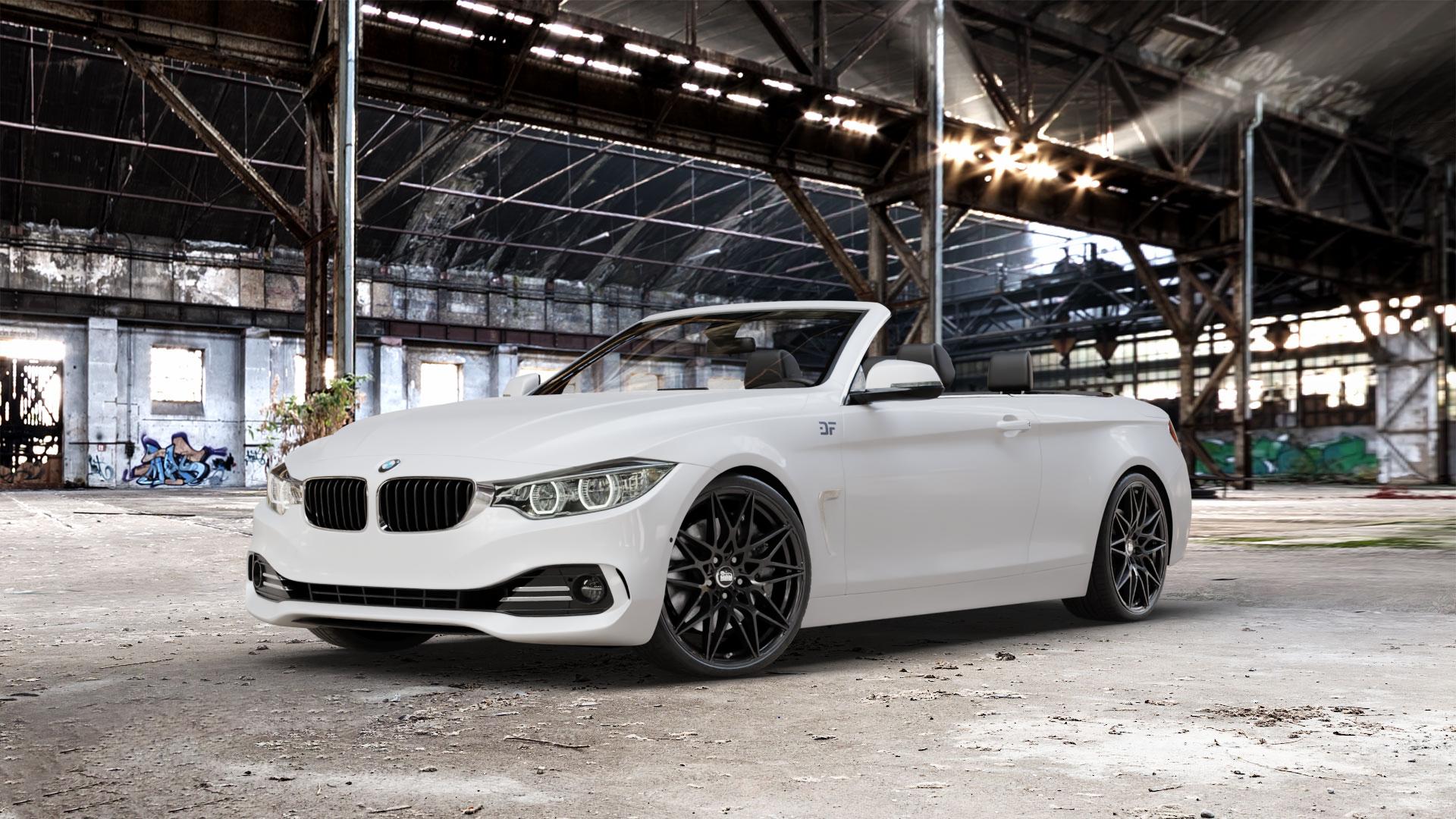 MAM B2 BLACK PAINTED Felge mit Reifen schwarz in 20Zoll Winterfelge Alufelge auf weissem BMW 428i Typ F33 (Cabrio) 435i 420d xDrive 420i 425d 430d 435d 430i 440i 4er Cabrio (3C) ⬇️ mit 15mm Tieferlegung ⬇️ Old Industrial Hall_max_5300mm_2024 Frontansicht_1