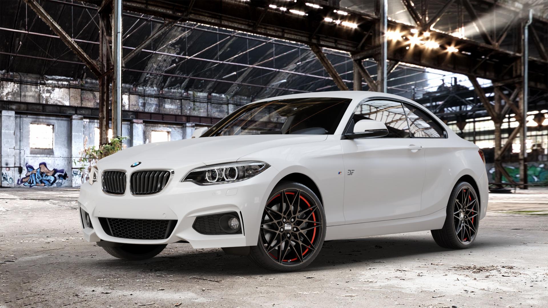MAM B2 BRONZE RED INSIDE Felge mit Reifen rot in 19Zoll Winterfelge Alufelge auf weissem BMW 2 M235i Typ F22 (Coupe) 3,0l 240kW (326 PS) xDrive M240i 250kW (340 ⬇️ mit 15mm Tieferlegung ⬇️ Old Industrial Hall_max_4400mm_2024 Frontansicht_1