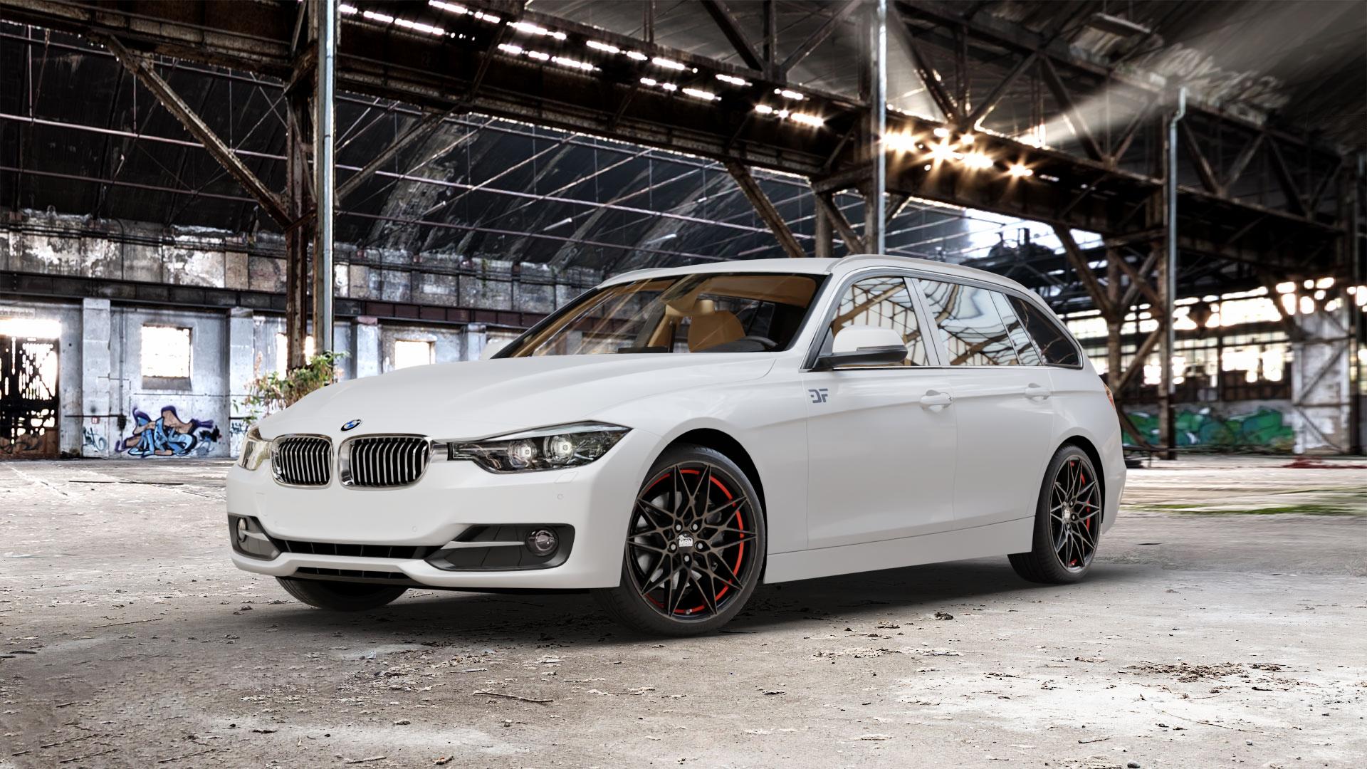 MAM B2 BRONZE RED INSIDE Felge mit Reifen rot in 19Zoll Winterfelge Alufelge auf weissem BMW 320i Typ F31 (Touring) 328i 316d 318d 320d 316i EffDyn Edition 325d 335i xDrive 335d ⬇️ mit 15mm Tieferlegung ⬇️ Old Industrial Hall_max_5300mm_2024 Frontansicht_1
