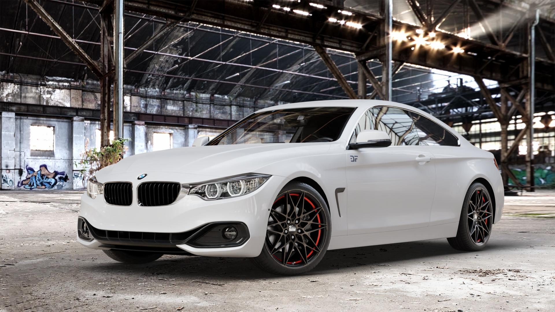 MAM B2 BRONZE RED INSIDE Felge mit Reifen rot in 19Zoll Winterfelge Alufelge auf weissem BMW 420d Typ F32 (Coupé) 428i xDrive 435i 430d 420i 435d 425d F36 (Gran Coupe) 418d 418i 430i 440i 4er Coupé (3C) ⬇️ mit 15mm Tieferlegung ⬇️ Old Industrial Hall_max_4400mm_2024 Frontansicht_1