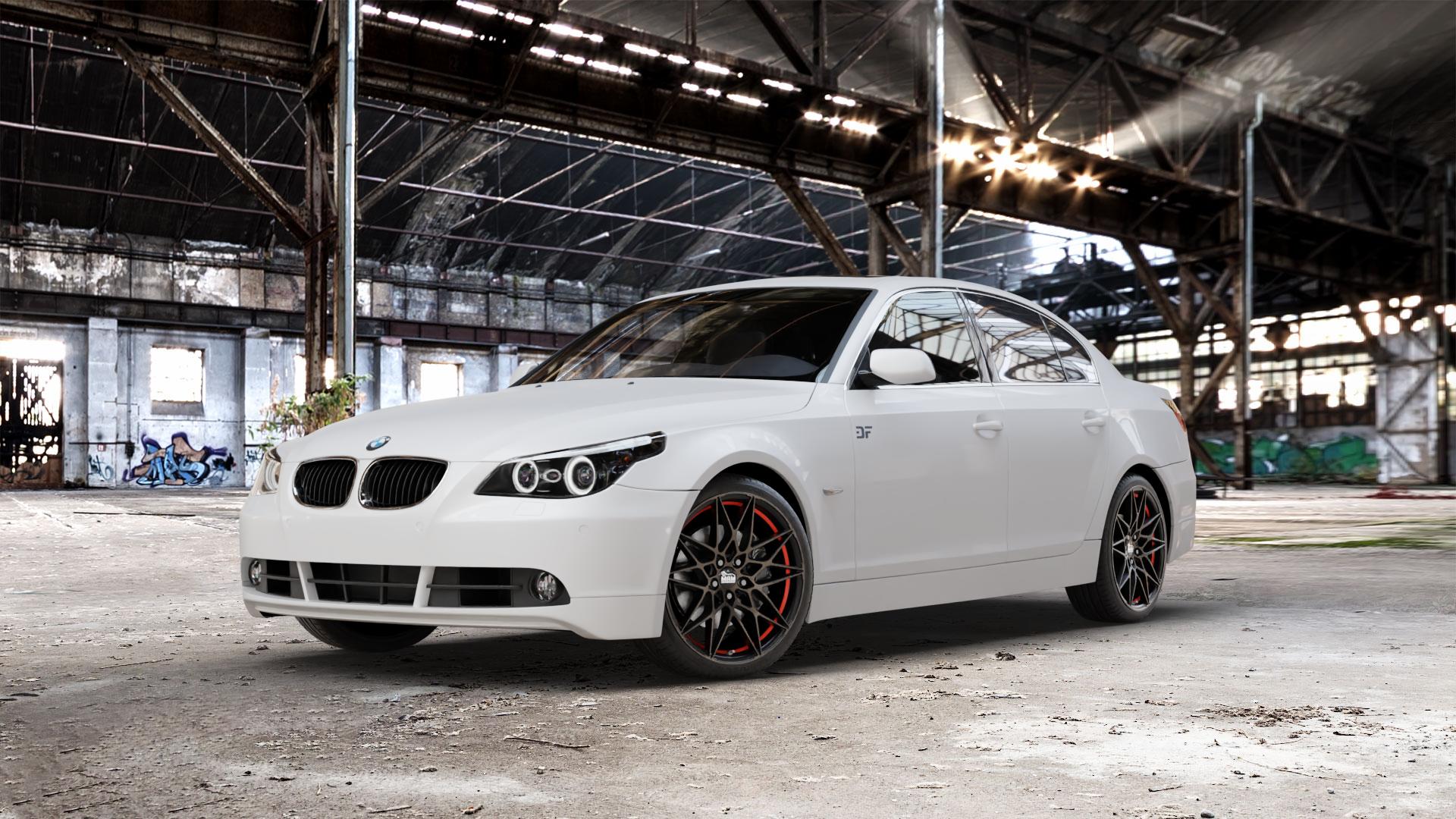 MAM B2 BRONZE RED INSIDE Felge mit Reifen rot in 19Zoll Winterfelge Alufelge auf weissem BMW 520i Typ E60 (Limousine) 525i 530i 530d 525d M5 535d 545i 523i 540i 550i 520d 525xd 530xd 530xi 525xi 5er Limousine (560L, 560X) ⬇️ mit 15mm Tieferlegung ⬇️ Old Industrial Hall_max_5300mm_2024 Frontansicht_1