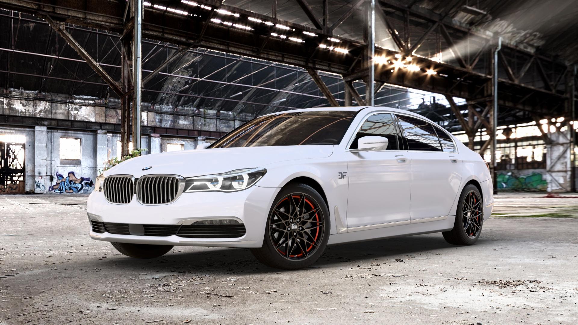 MAM B2 BRONZE RED INSIDE Felge mit Reifen rot in 19Zoll Winterfelge Alufelge auf weissem BMW 740Li Typ G12 750Li xDrive 730Ld 740Ld 740Le 730Li 750Ld 7er Limousine lang (7L) ⬇️ mit 15mm Tieferlegung ⬇️ Old Industrial Hall_max_5300mm_2024 Frontansicht_1