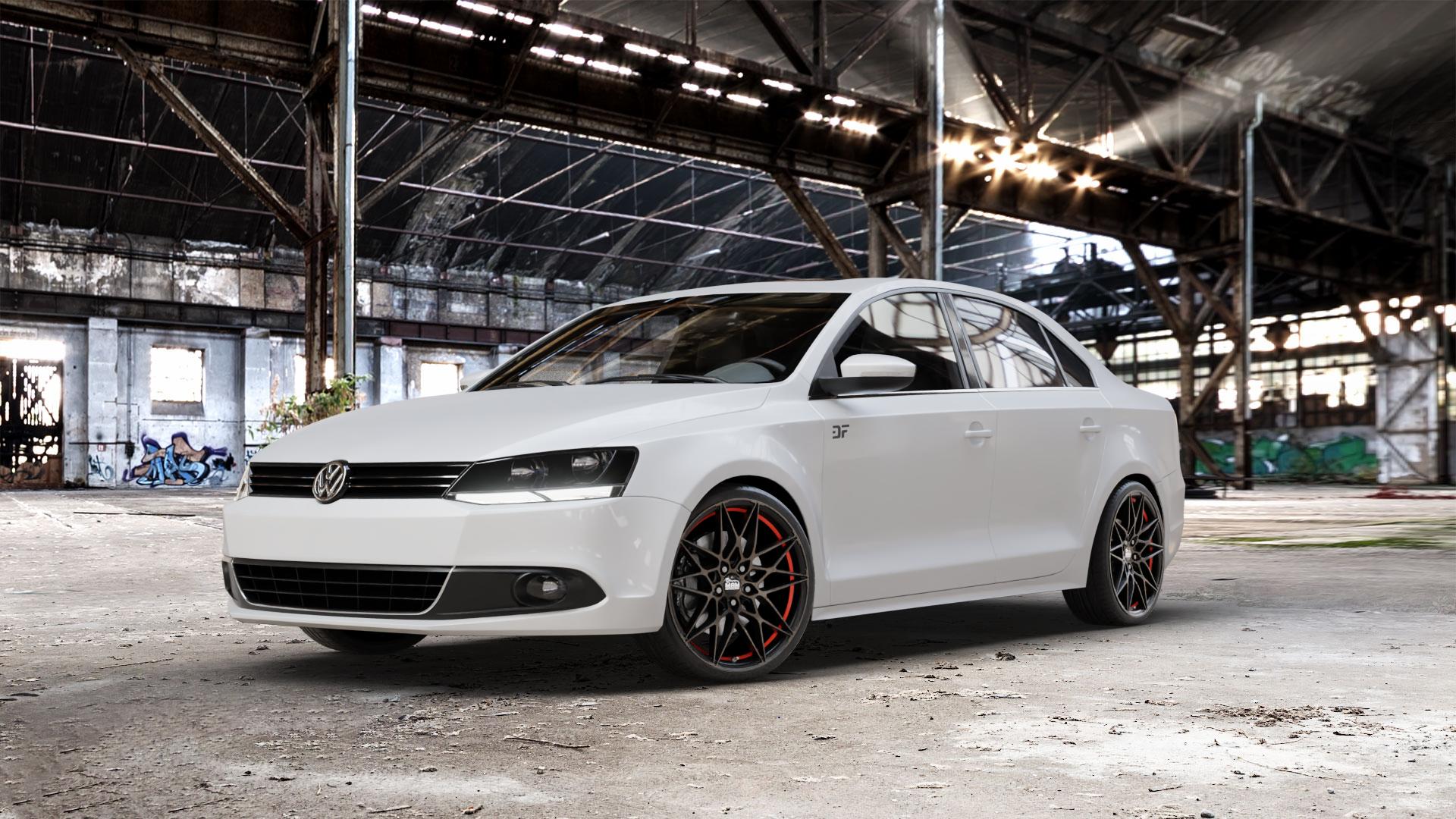 MAM B2 BRONZE RED INSIDE Felge mit Reifen rot in 19Zoll Winterfelge Alufelge auf weissem Volkswagen (VW) Jetta 6 Typ 16 Facelift ⬇️ mit 15mm Tieferlegung ⬇️ Old Industrial Hall_max_5300mm_2024 Frontansicht_1