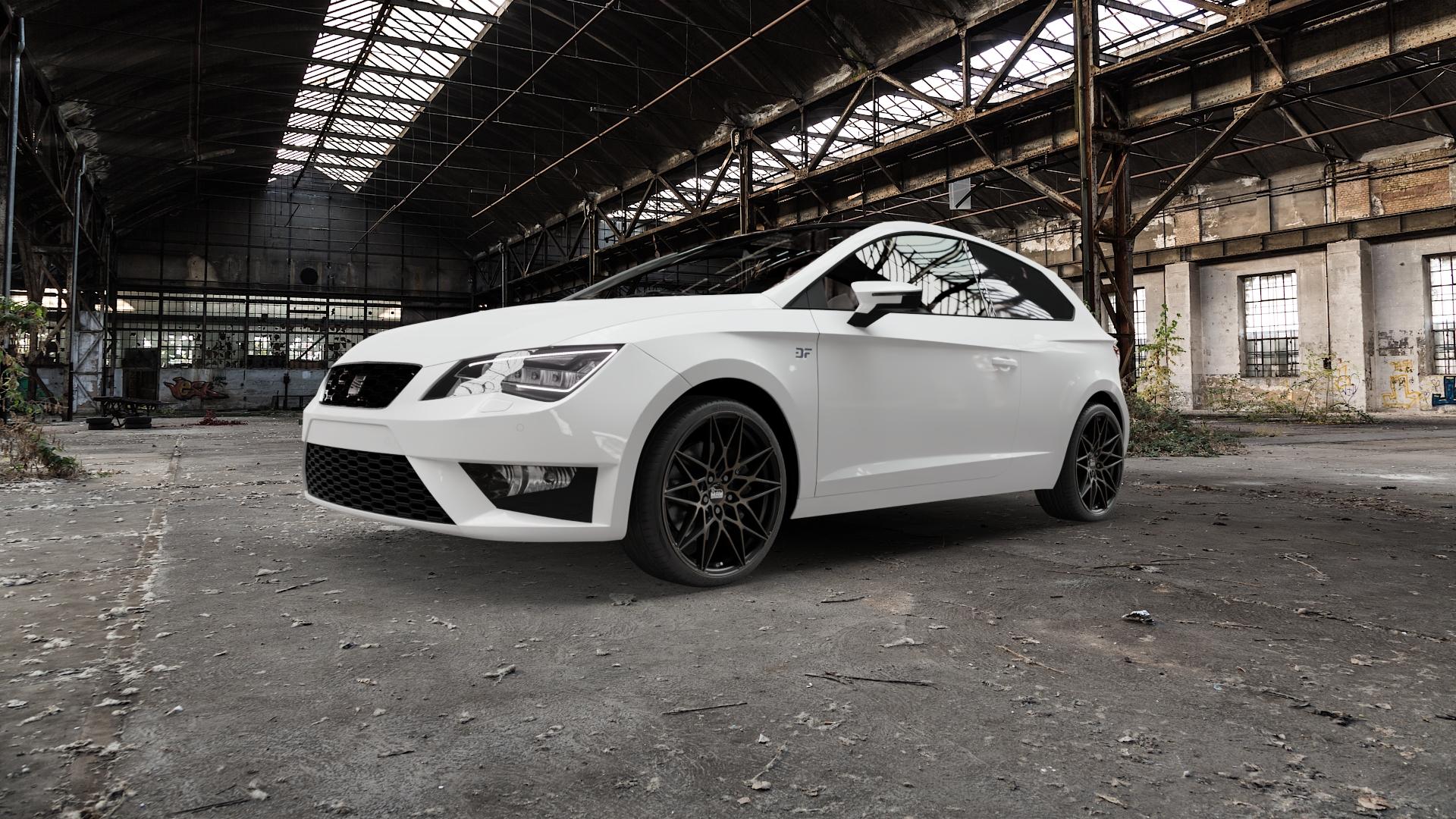 MAM B2 MATT BLACK BRONZE Felge mit Reifen schwarz in 19Zoll Winterfelge Alufelge auf weissem Seat Leon Typ 5F SC Facelift ⬇️ mit 15mm Tieferlegung ⬇️ Old Industrial Hall_max5000mm_2022 Frontansicht_1